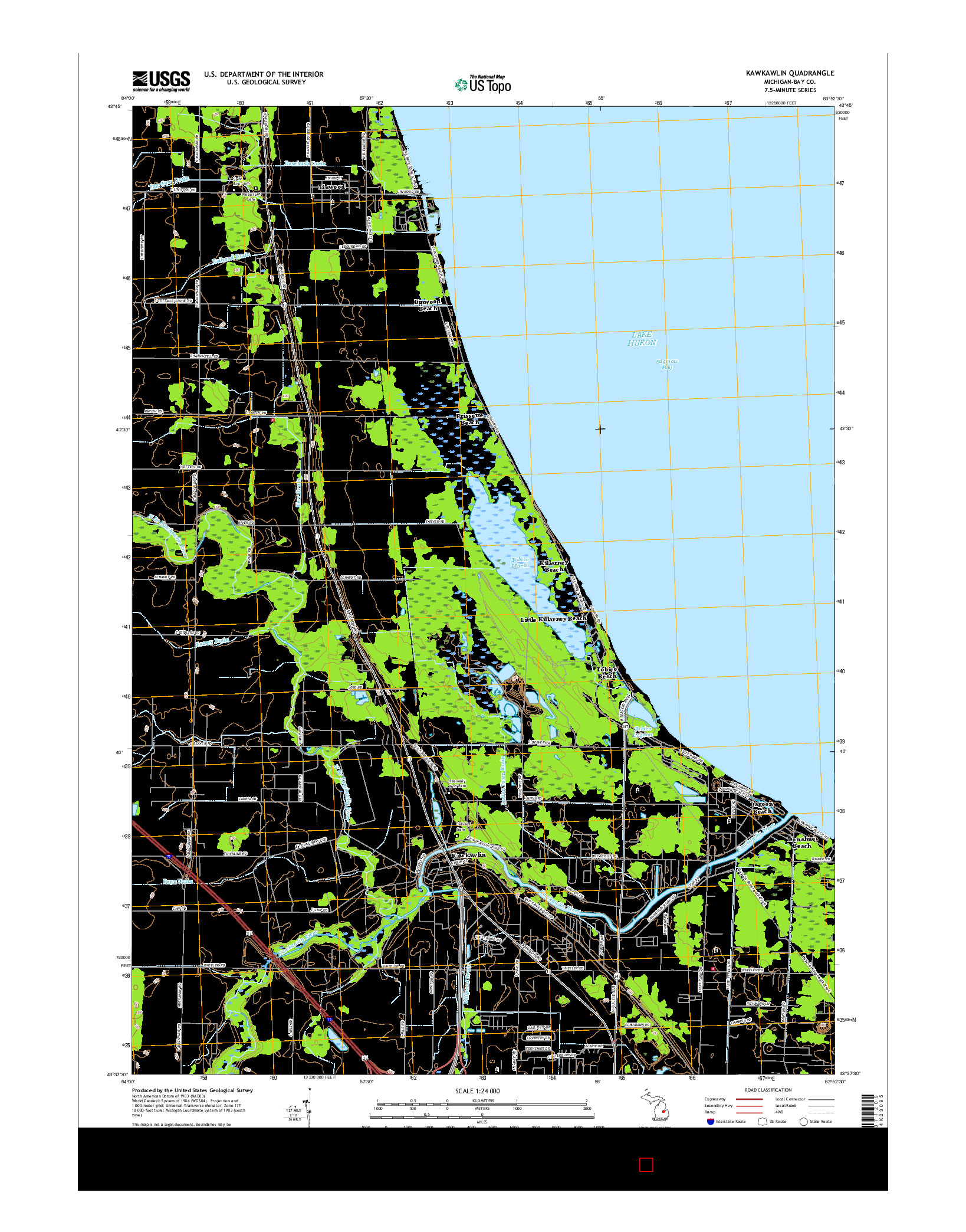 USGS US TOPO 7.5-MINUTE MAP FOR KAWKAWLIN, MI 2017