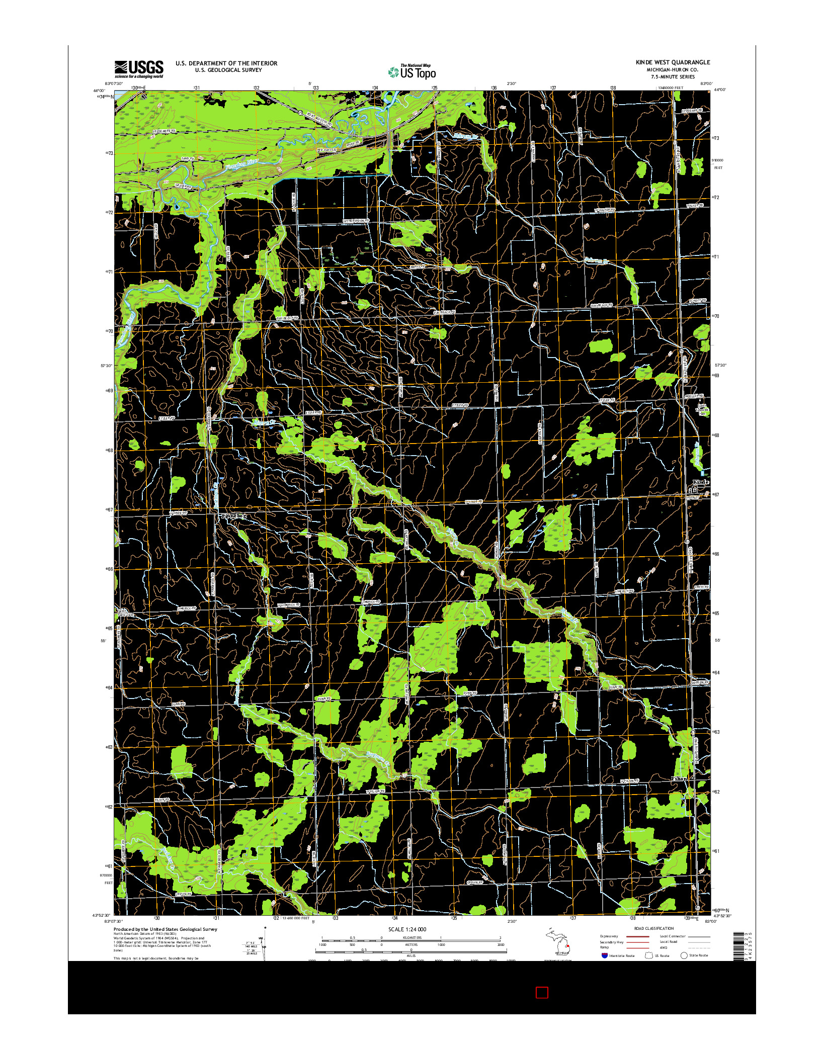 USGS US TOPO 7.5-MINUTE MAP FOR KINDE WEST, MI 2017