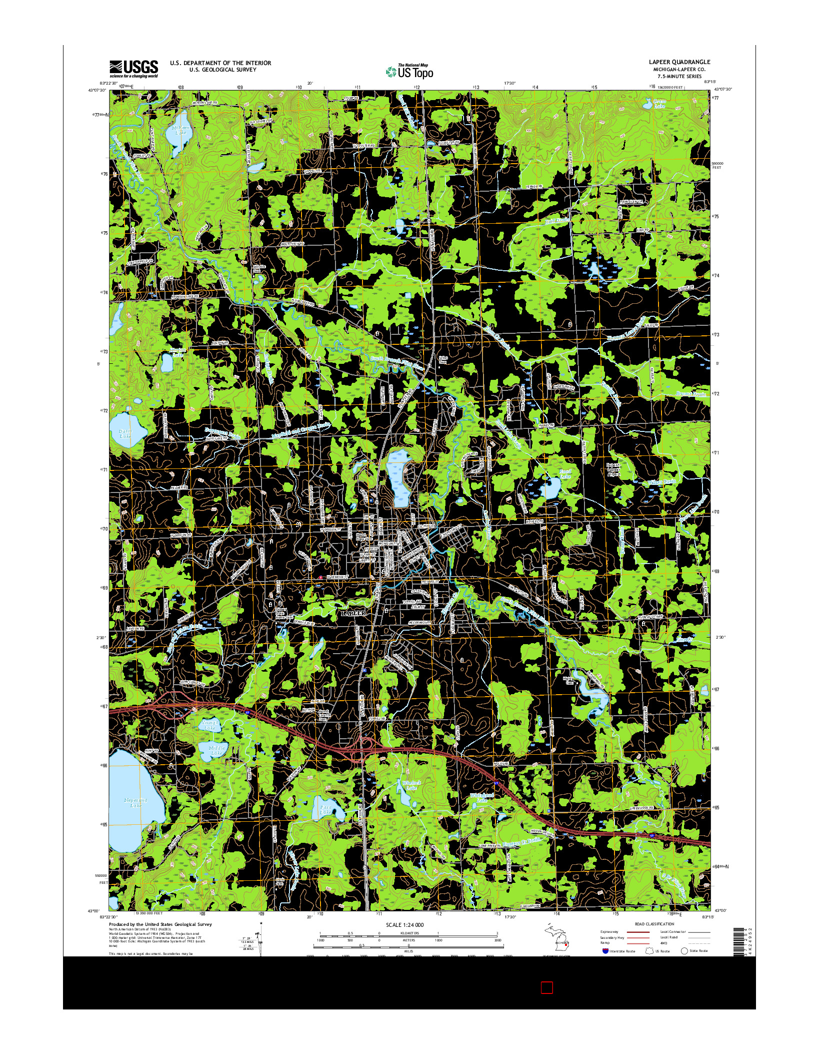 USGS US TOPO 7.5-MINUTE MAP FOR LAPEER, MI 2017