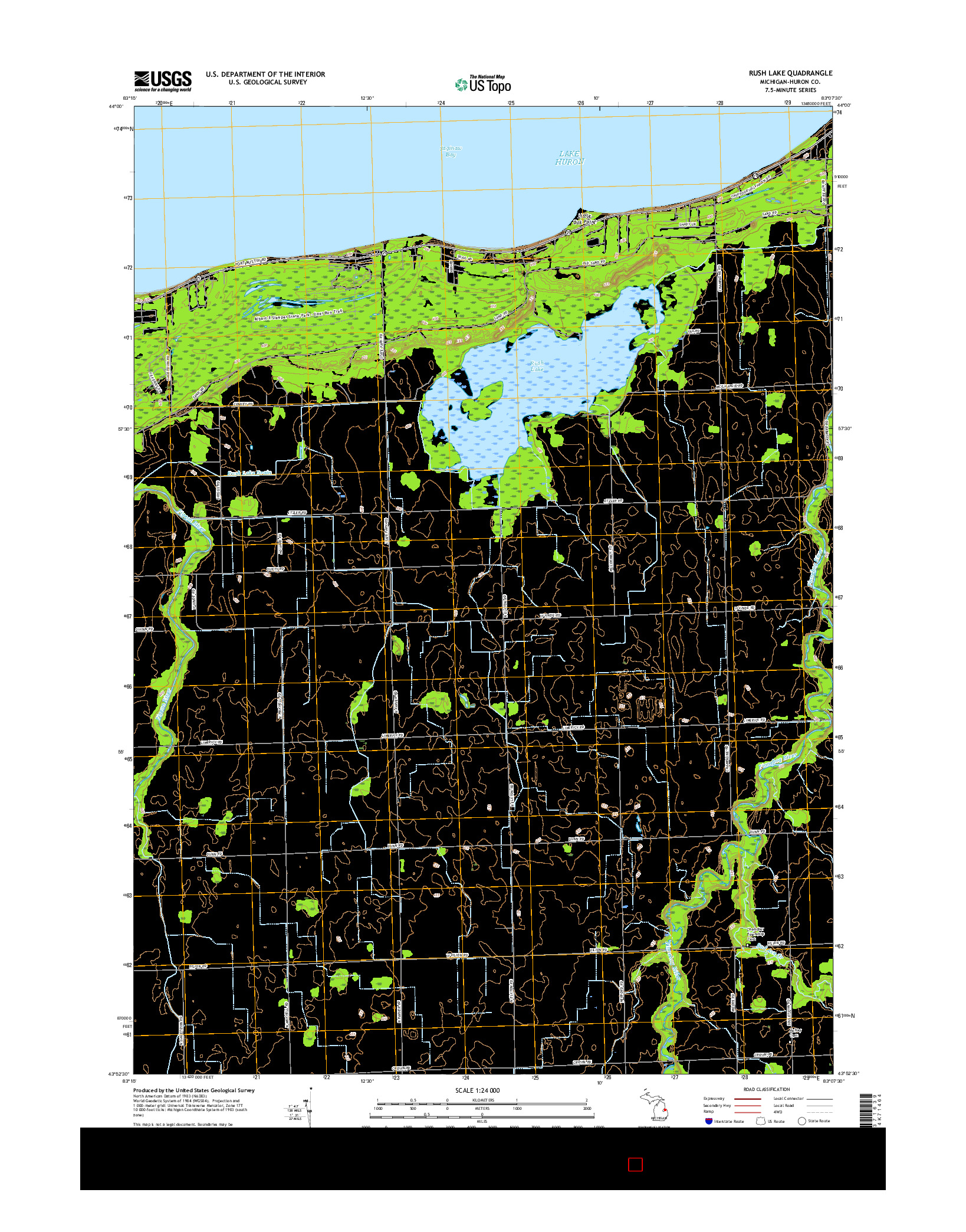 USGS US TOPO 7.5-MINUTE MAP FOR RUSH LAKE, MI 2017