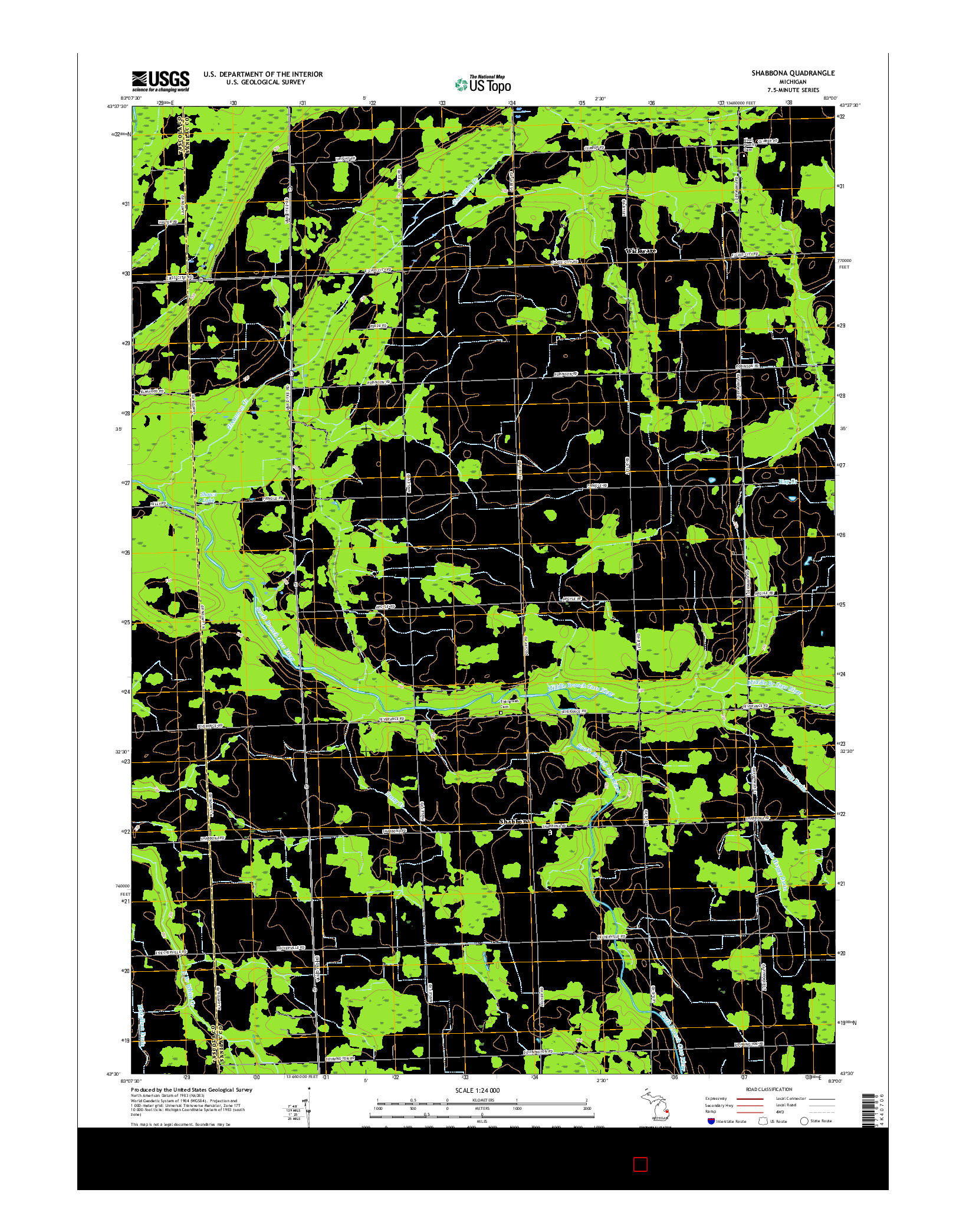 USGS US TOPO 7.5-MINUTE MAP FOR SHABBONA, MI 2017