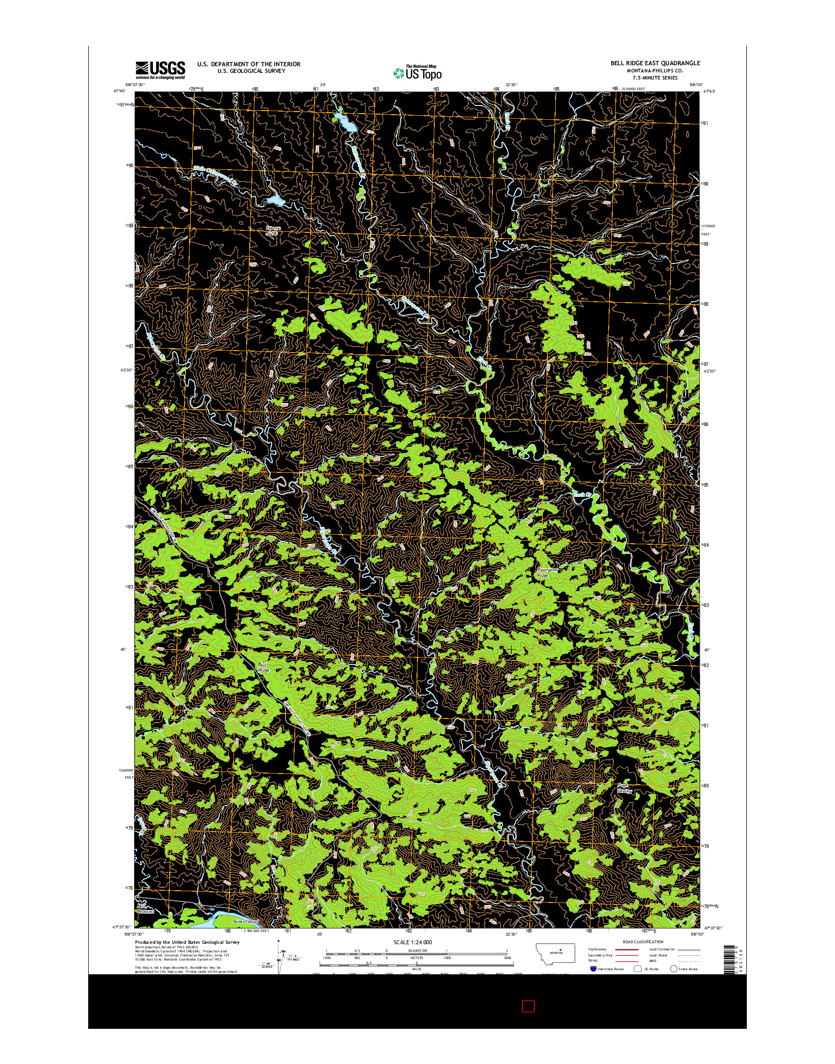 USGS US TOPO 7.5-MINUTE MAP FOR BELL RIDGE EAST, MT 2017