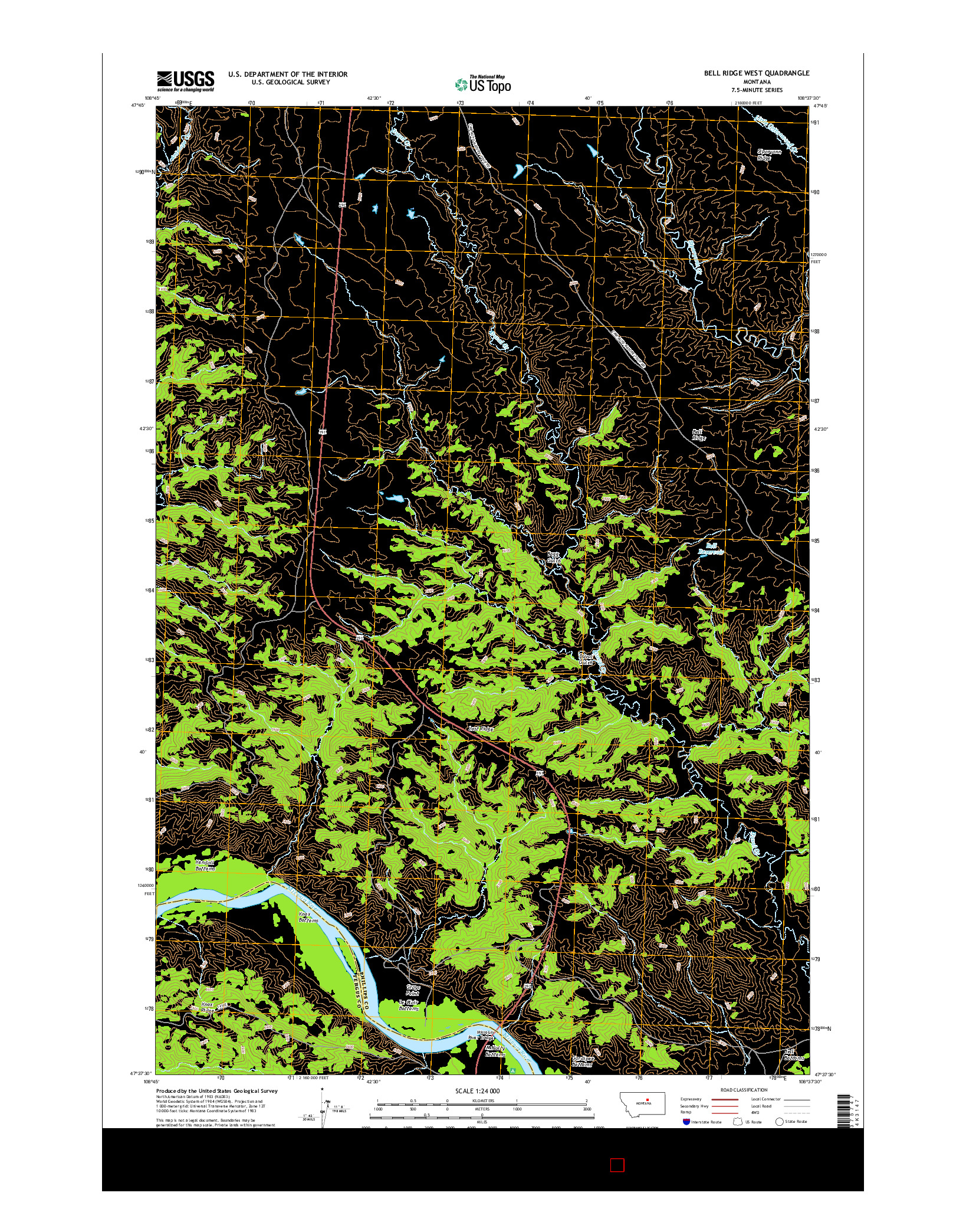 USGS US TOPO 7.5-MINUTE MAP FOR BELL RIDGE WEST, MT 2017