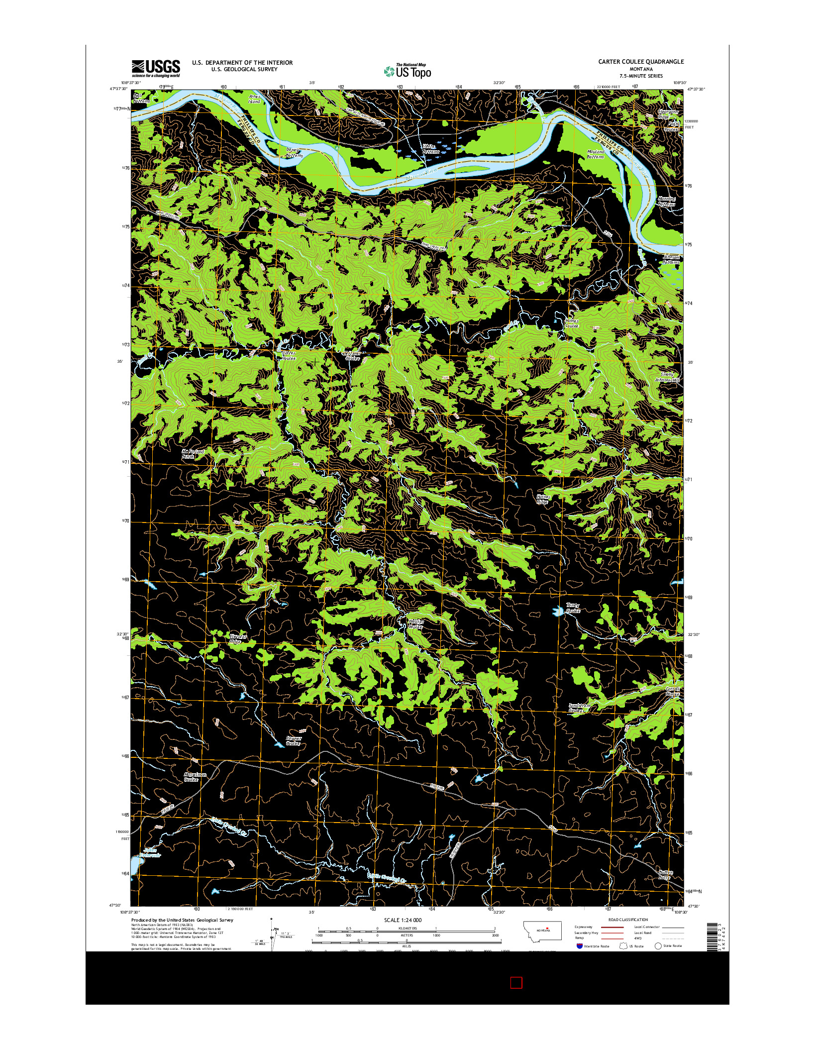 USGS US TOPO 7.5-MINUTE MAP FOR CARTER COULEE, MT 2017