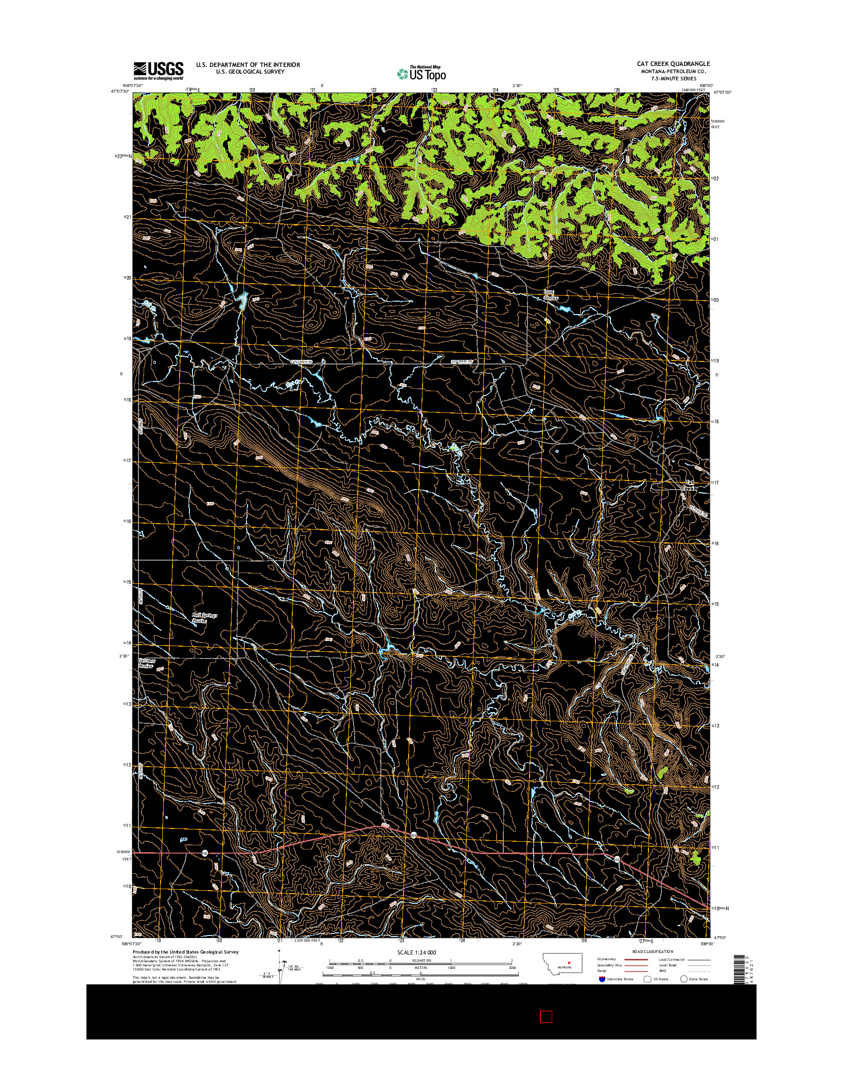 USGS US TOPO 7.5-MINUTE MAP FOR CAT CREEK, MT 2017