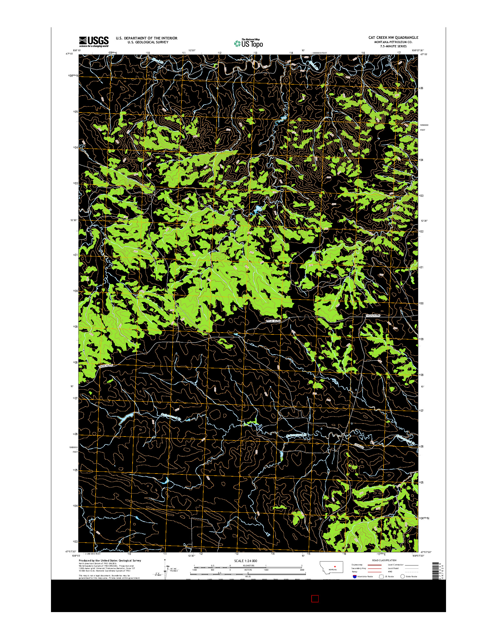 USGS US TOPO 7.5-MINUTE MAP FOR CAT CREEK NW, MT 2017