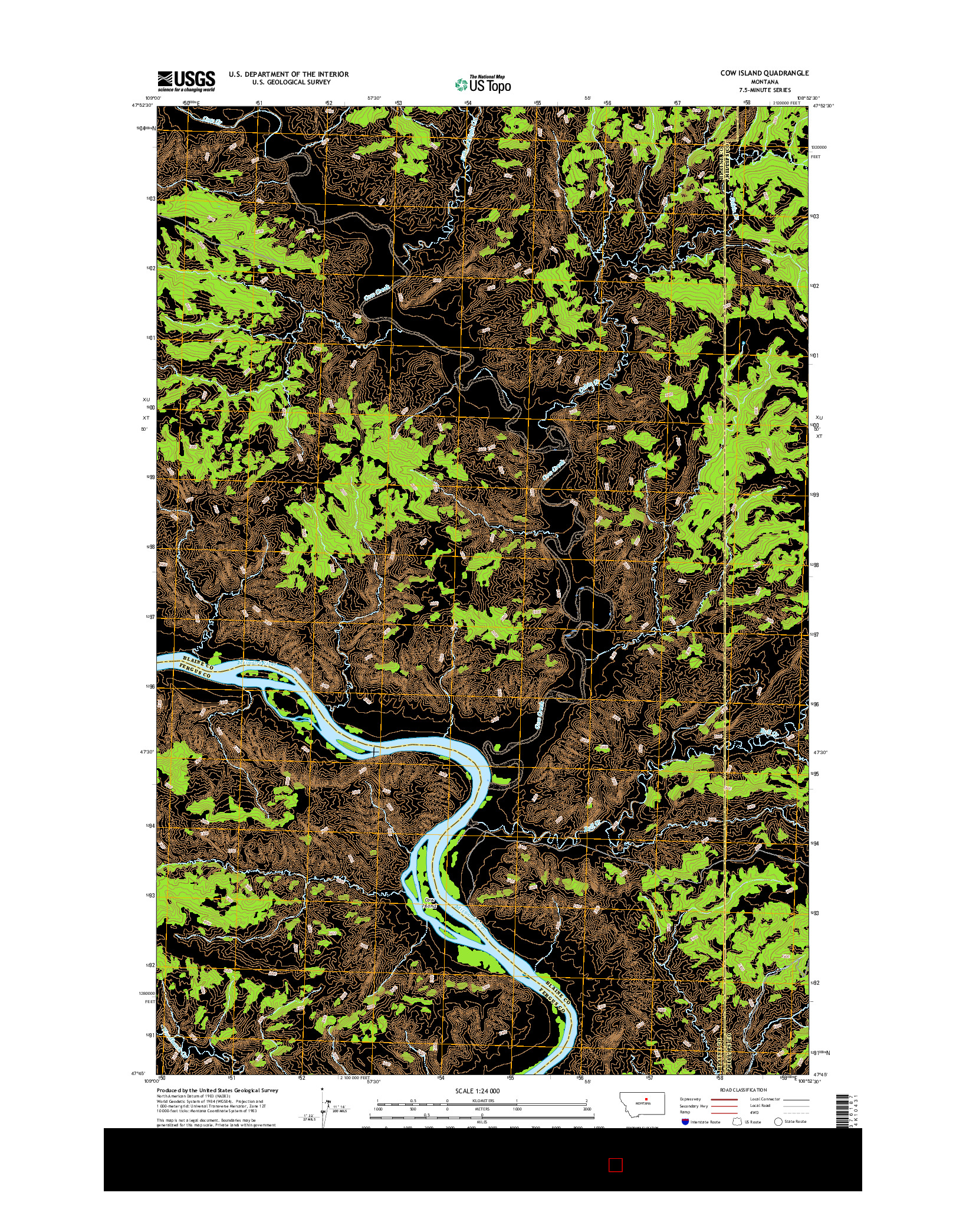 USGS US TOPO 7.5-MINUTE MAP FOR COW ISLAND, MT 2017