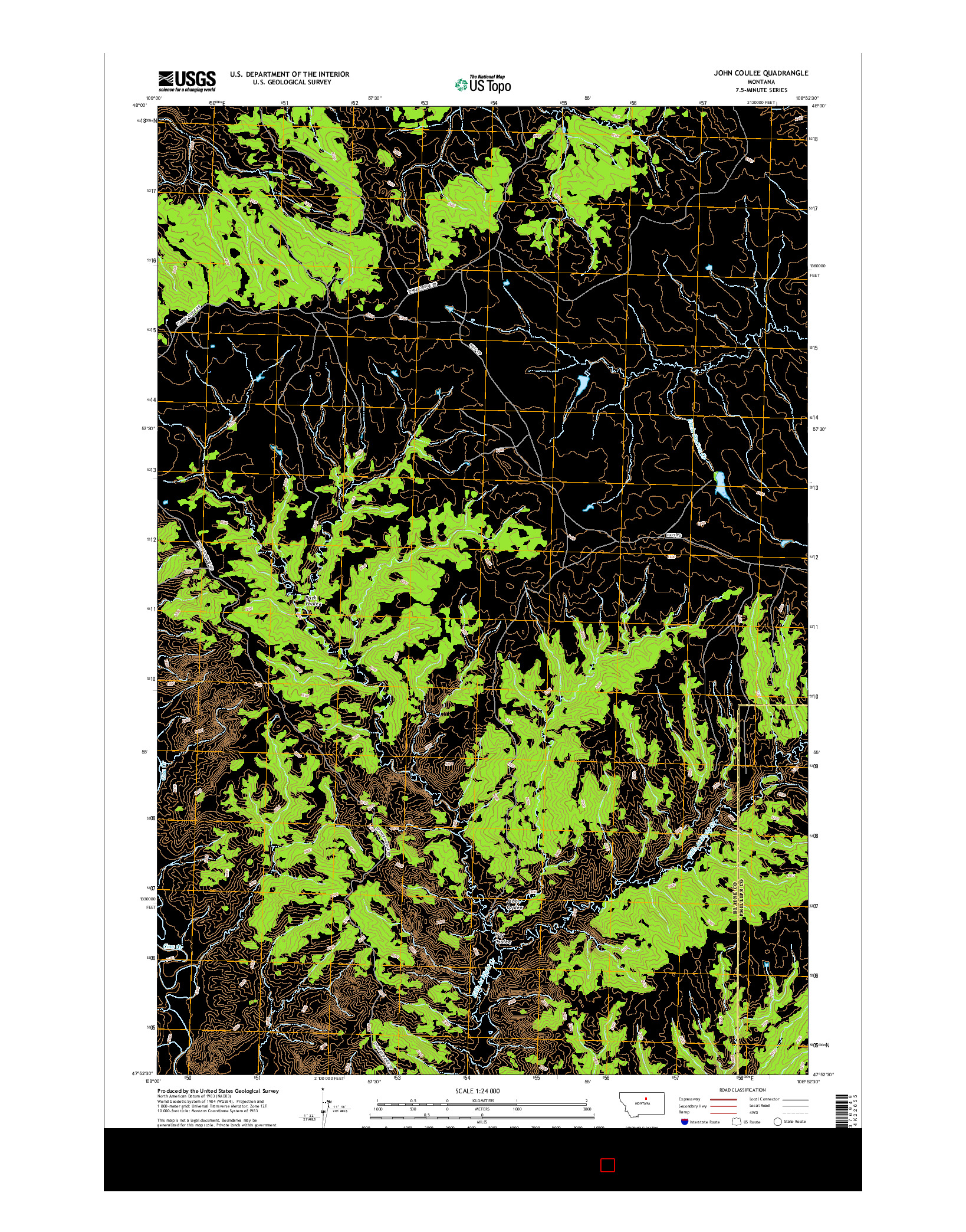 USGS US TOPO 7.5-MINUTE MAP FOR JOHN COULEE, MT 2017