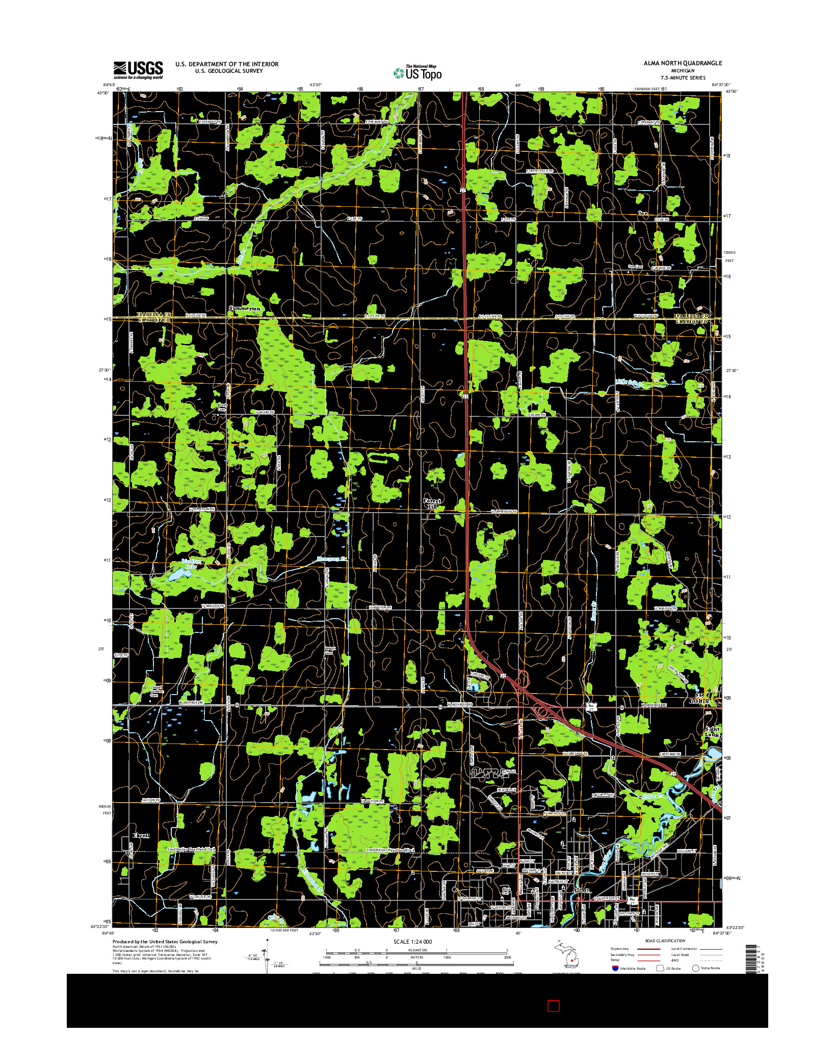 USGS US TOPO 7.5-MINUTE MAP FOR ALMA NORTH, MI 2017