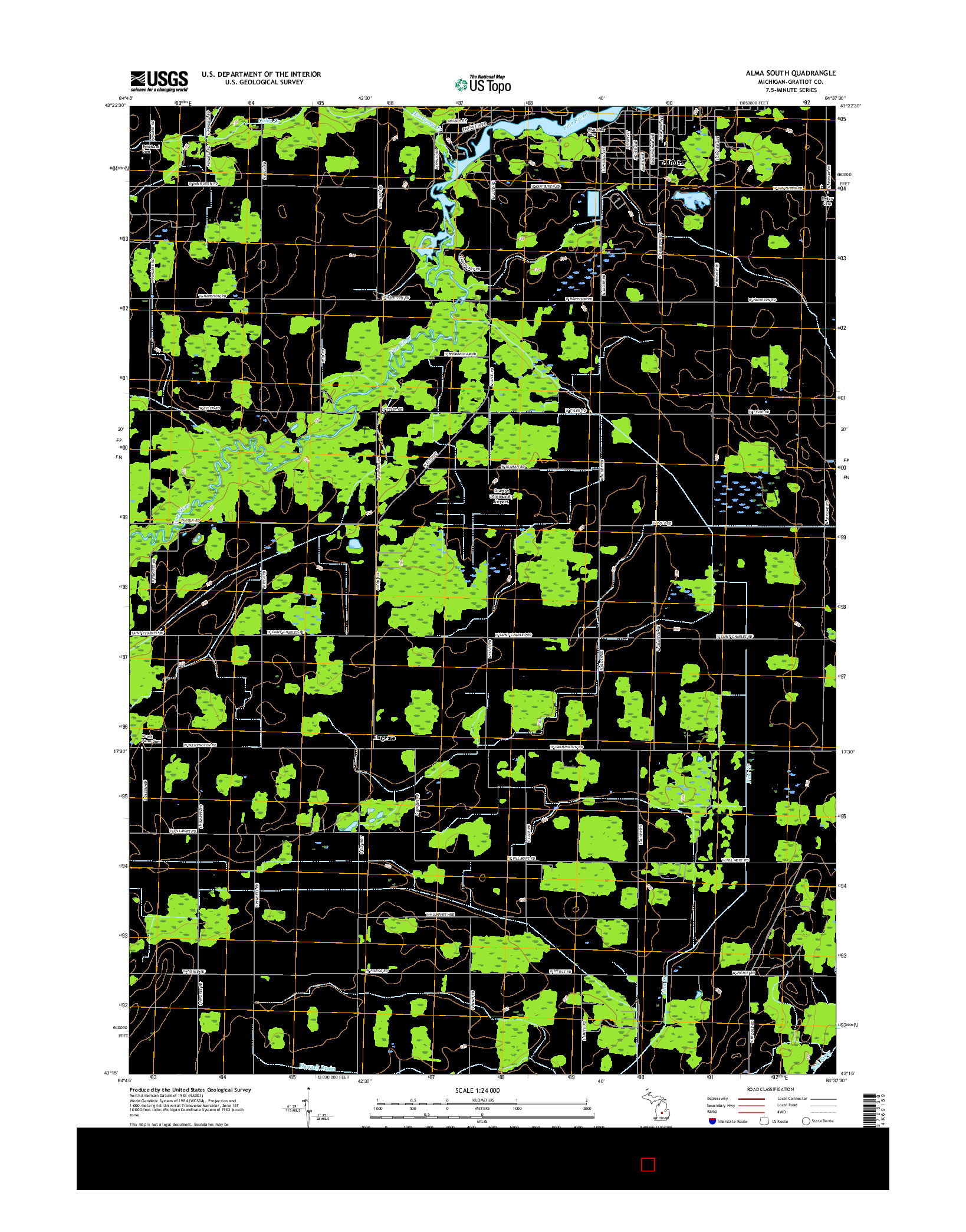 USGS US TOPO 7.5-MINUTE MAP FOR ALMA SOUTH, MI 2017