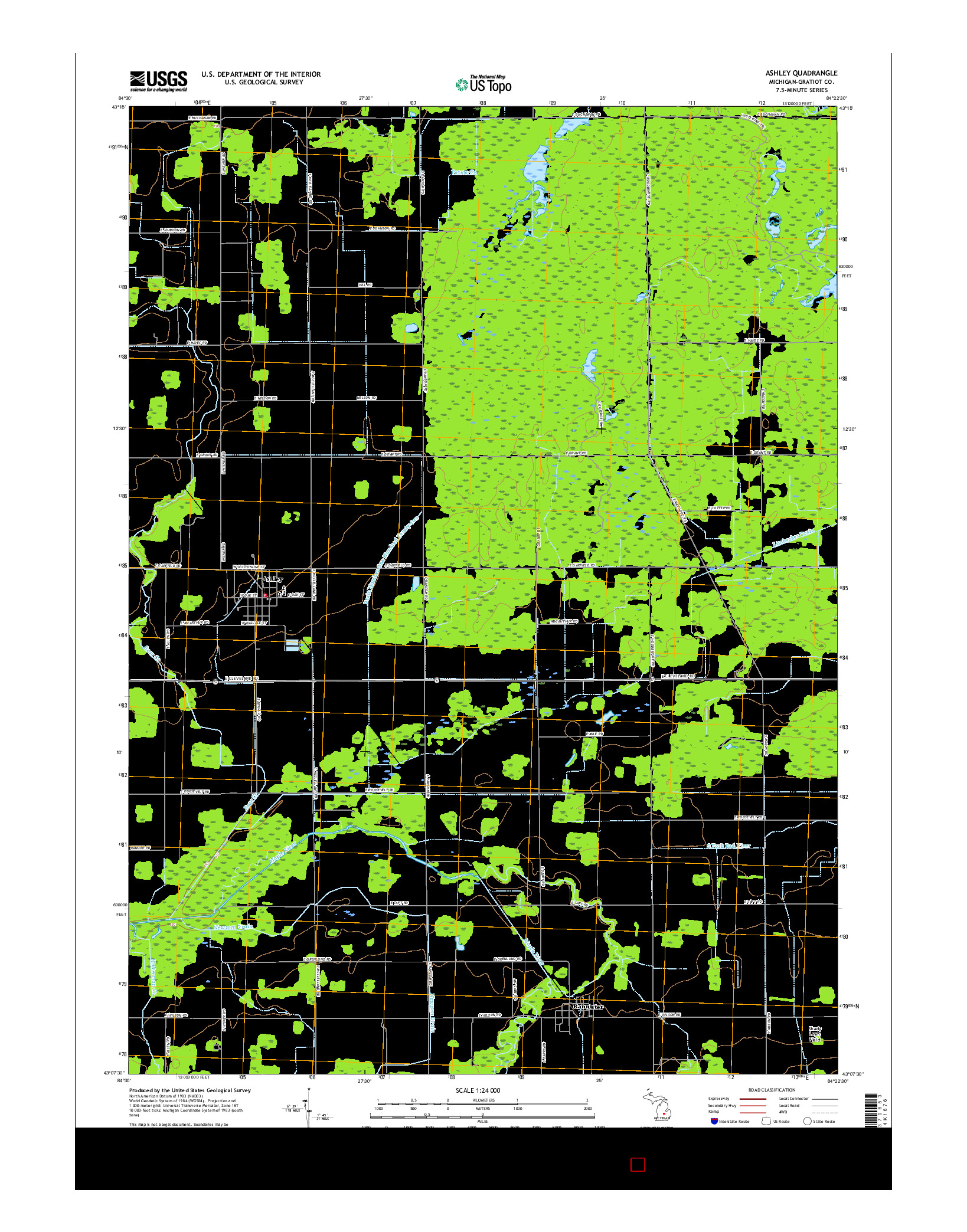 USGS US TOPO 7.5-MINUTE MAP FOR ASHLEY, MI 2017