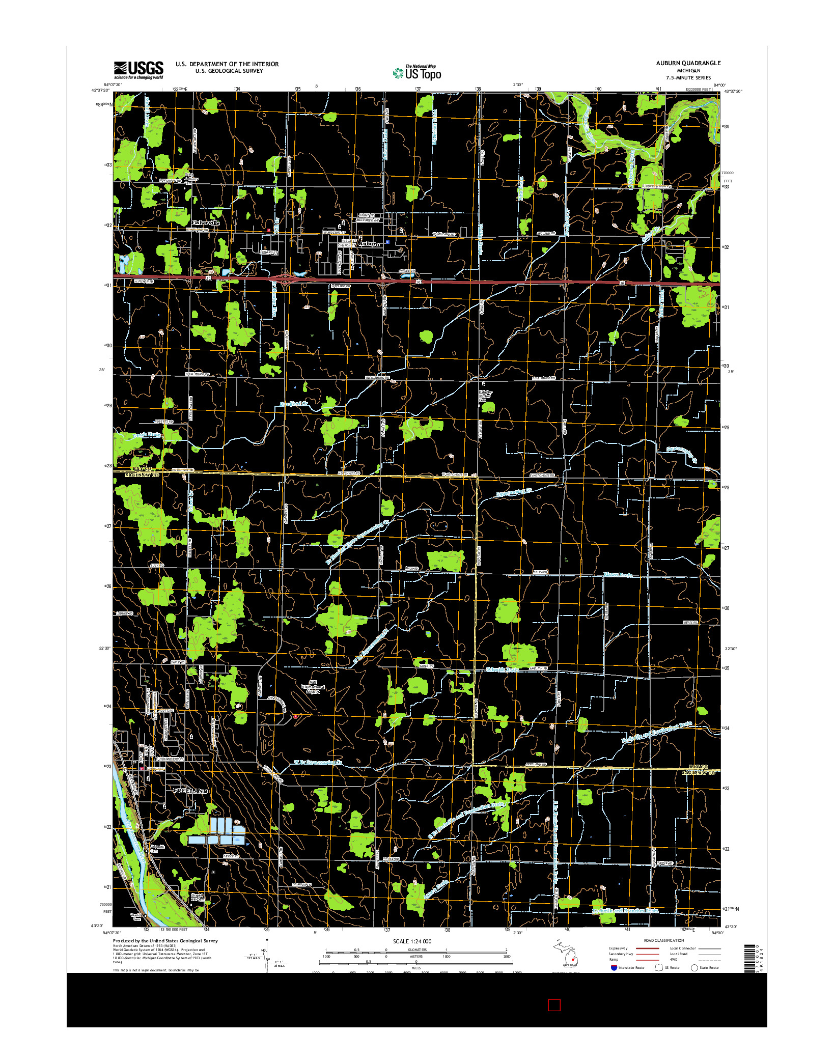 USGS US TOPO 7.5-MINUTE MAP FOR AUBURN, MI 2017