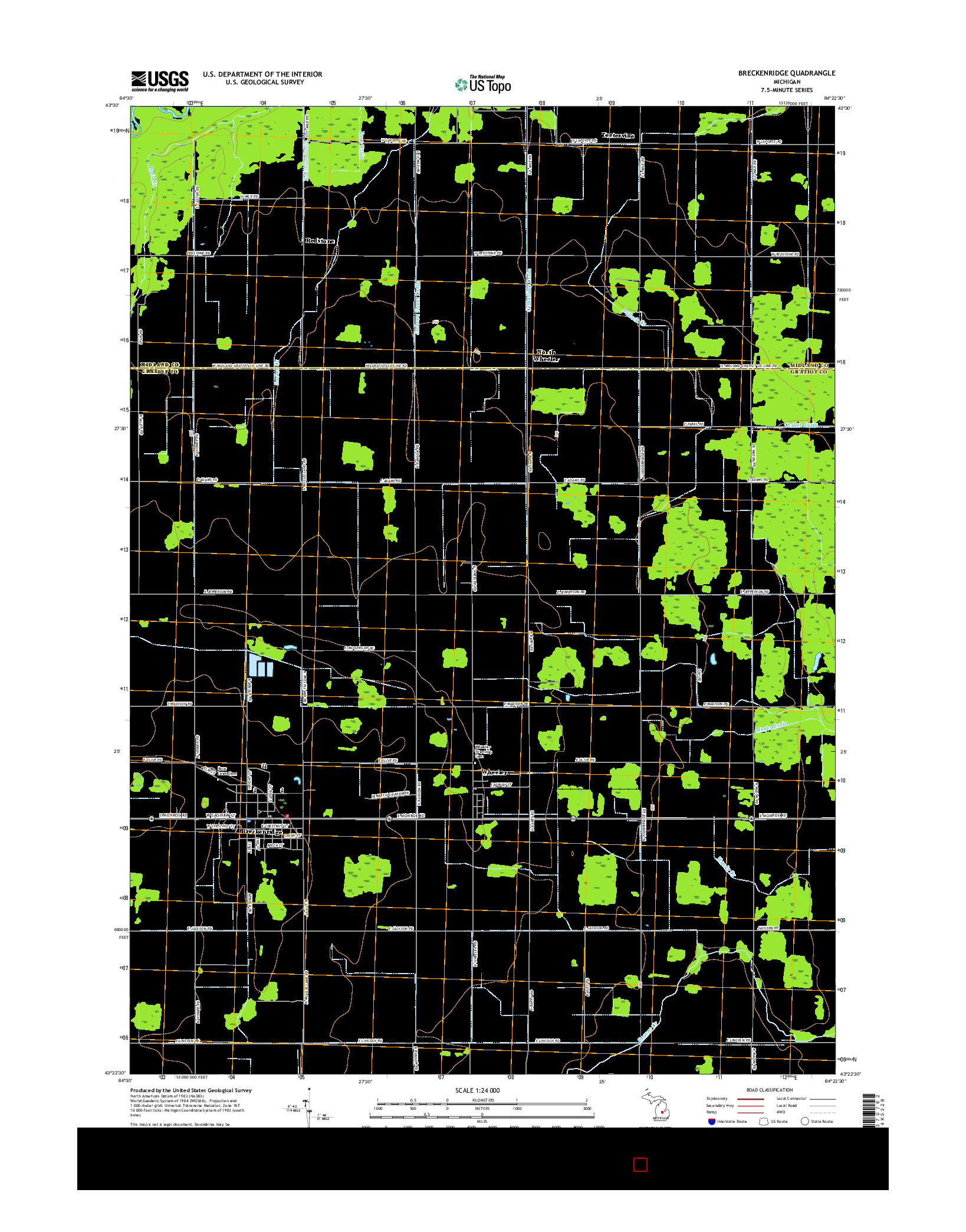 USGS US TOPO 7.5-MINUTE MAP FOR BRECKENRIDGE, MI 2017