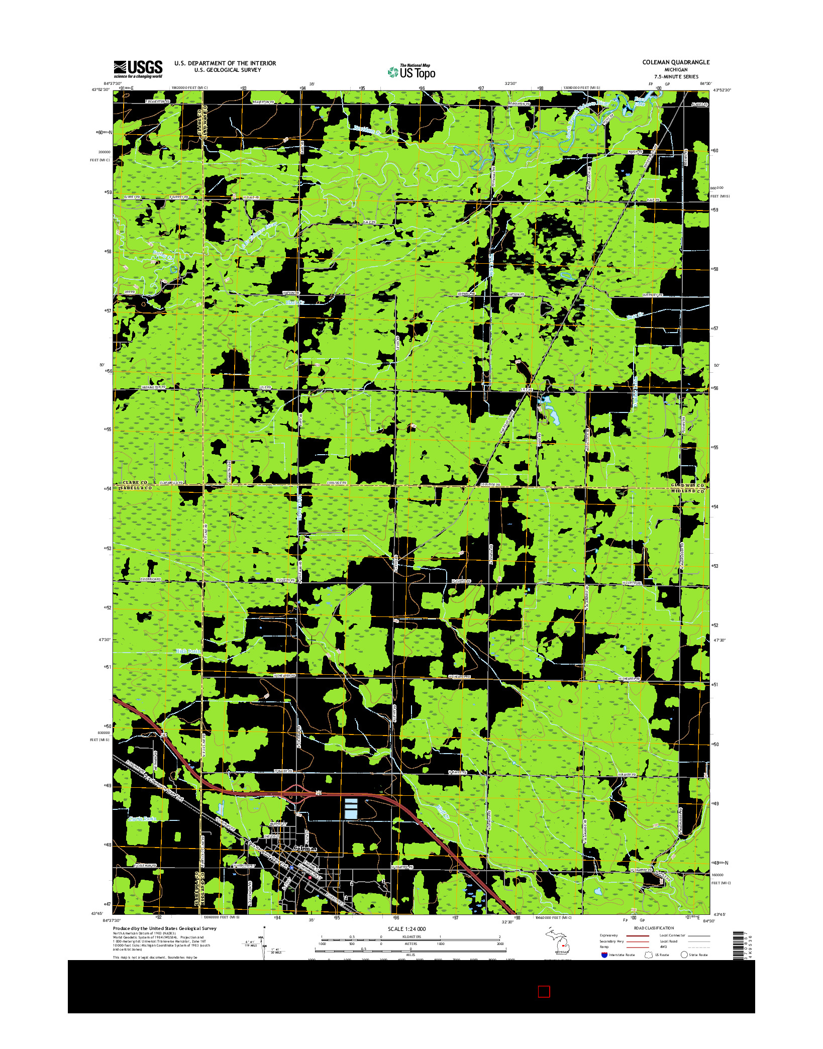 USGS US TOPO 7.5-MINUTE MAP FOR COLEMAN, MI 2017