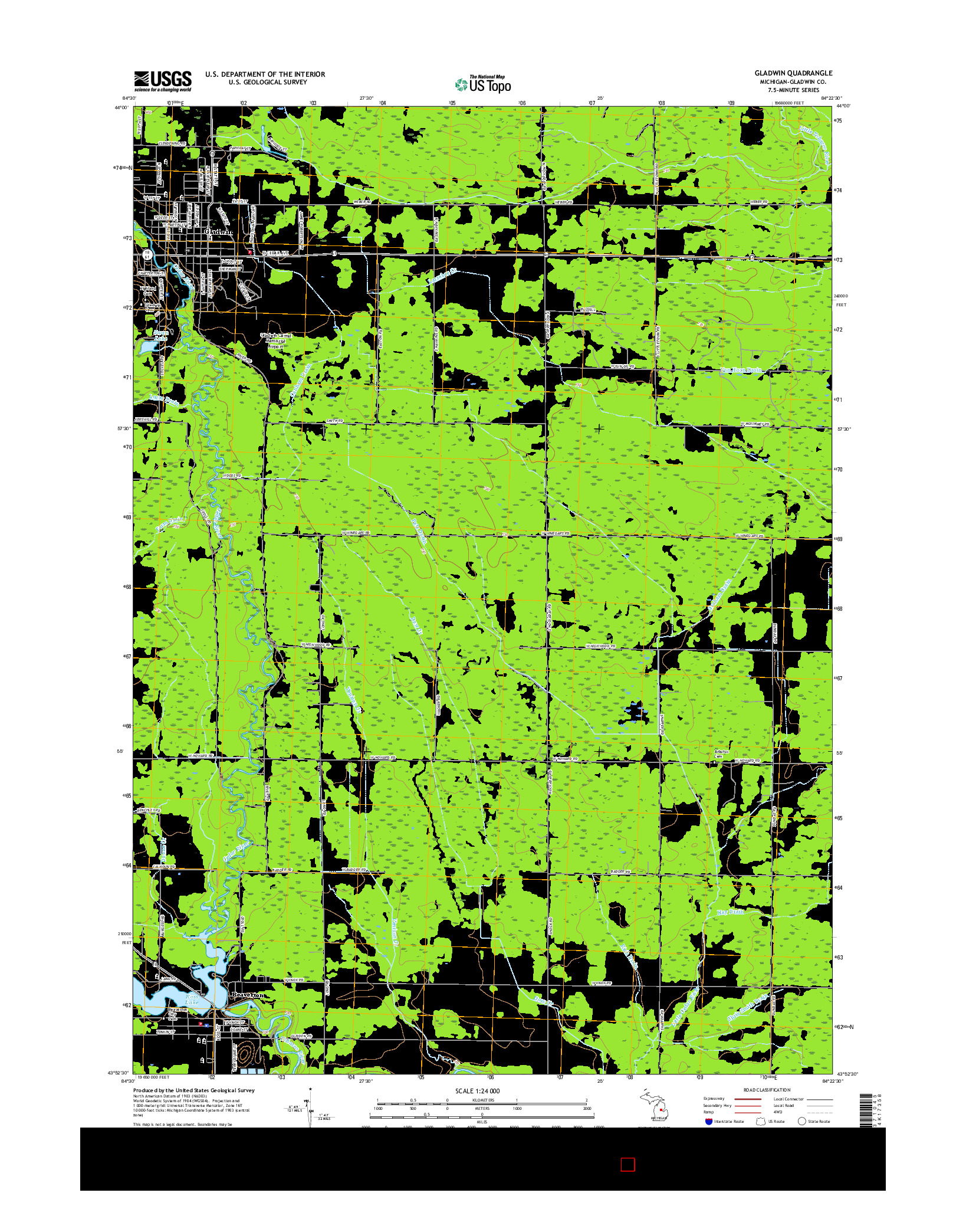 USGS US TOPO 7.5-MINUTE MAP FOR GLADWIN, MI 2017