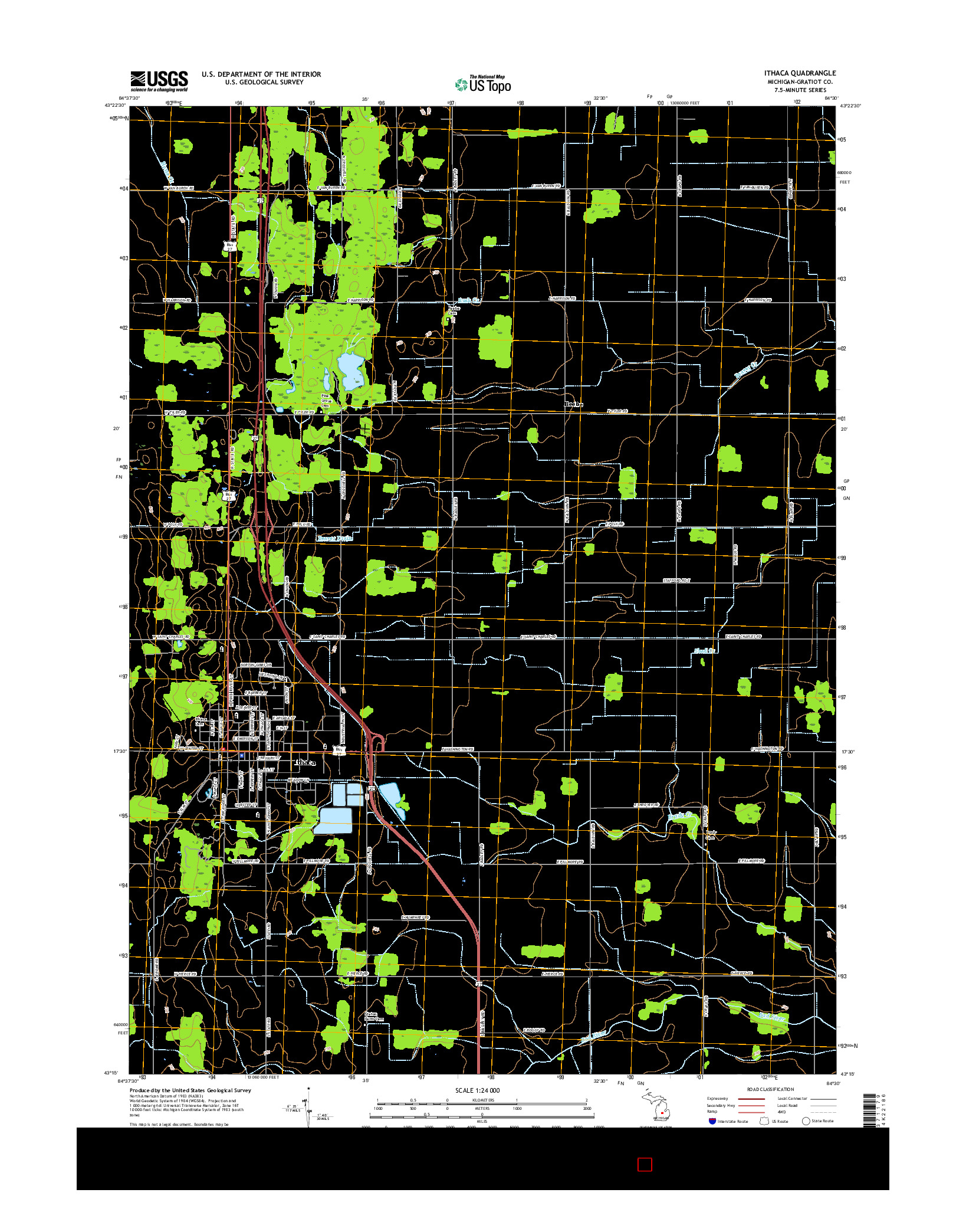 USGS US TOPO 7.5-MINUTE MAP FOR ITHACA, MI 2017