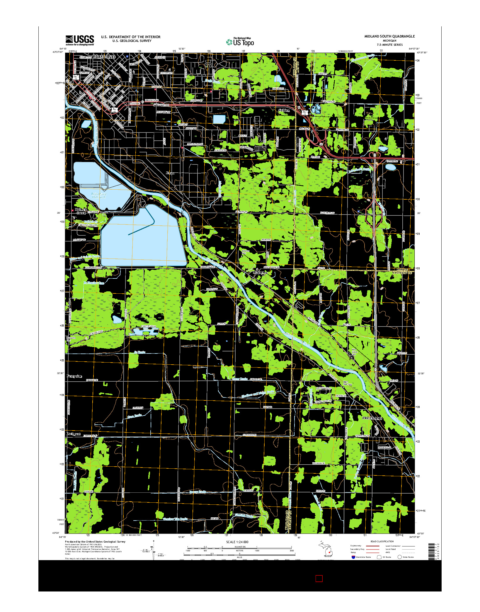 USGS US TOPO 7.5-MINUTE MAP FOR MIDLAND SOUTH, MI 2017