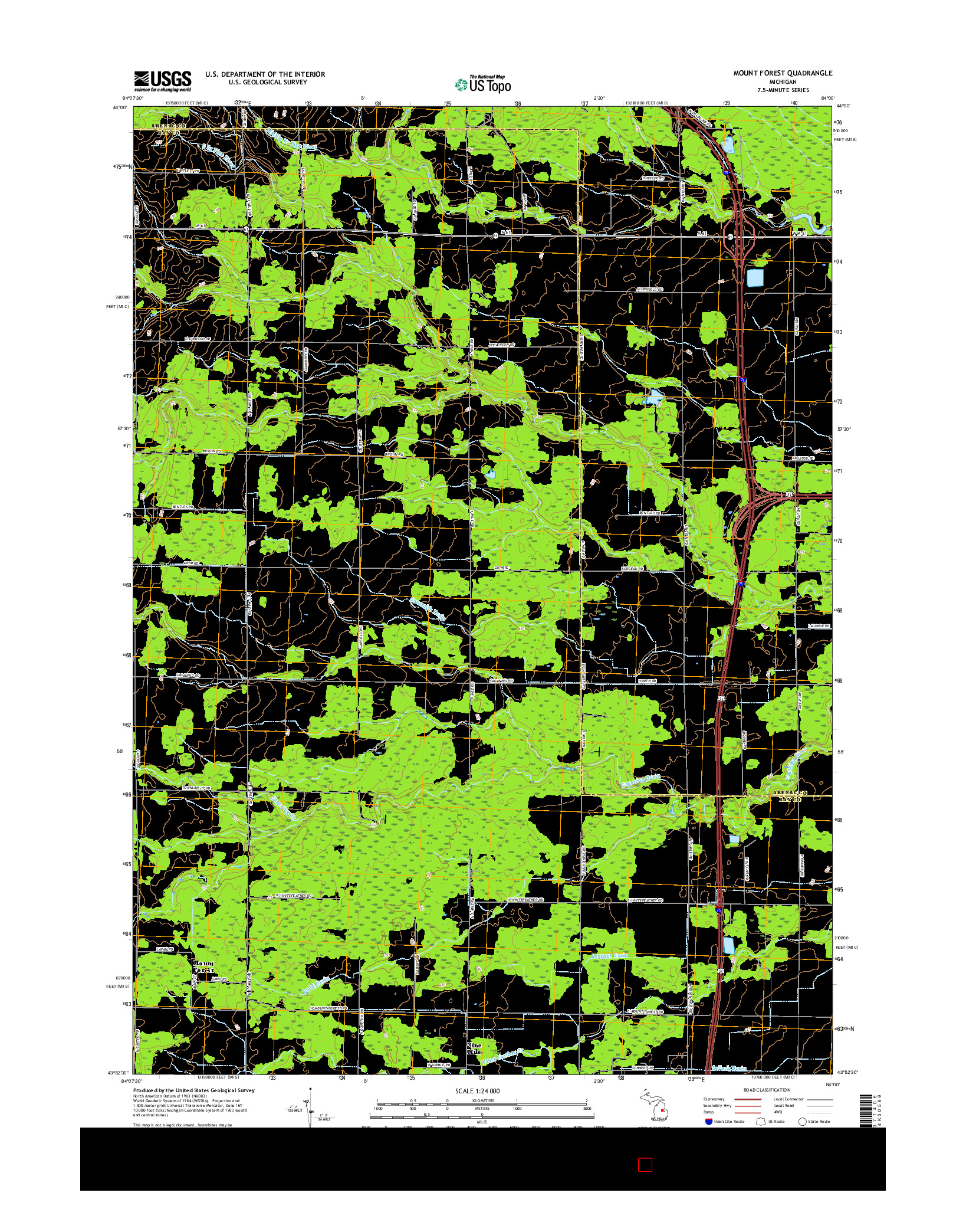 USGS US TOPO 7.5-MINUTE MAP FOR MOUNT FOREST, MI 2017