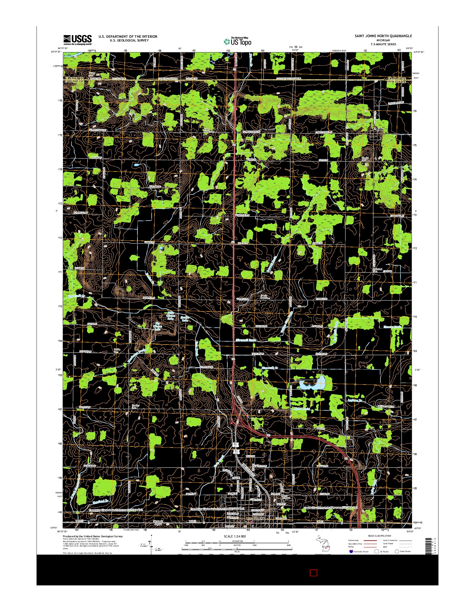 USGS US TOPO 7.5-MINUTE MAP FOR SAINT JOHNS NORTH, MI 2017