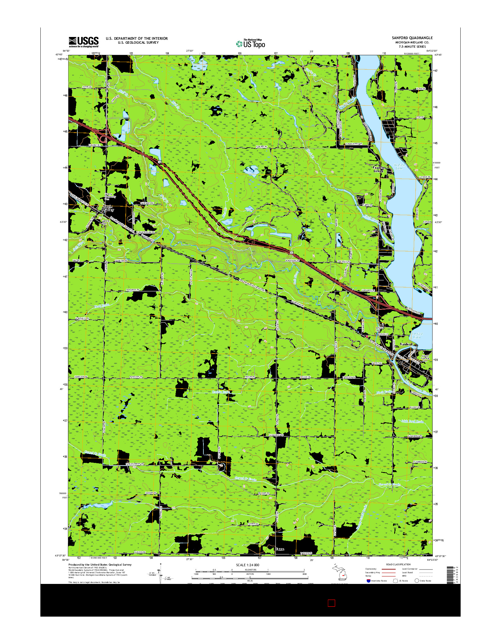 USGS US TOPO 7.5-MINUTE MAP FOR SANFORD, MI 2017