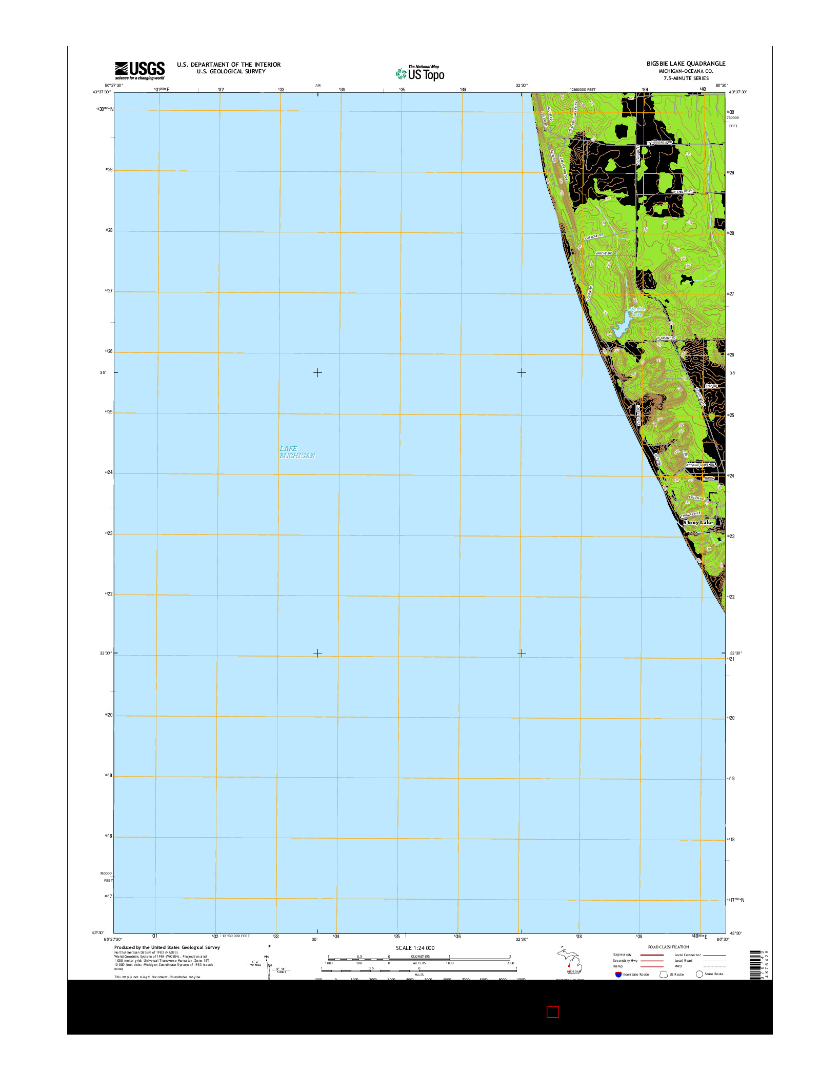 USGS US TOPO 7.5-MINUTE MAP FOR BIGSBIE LAKE, MI 2017