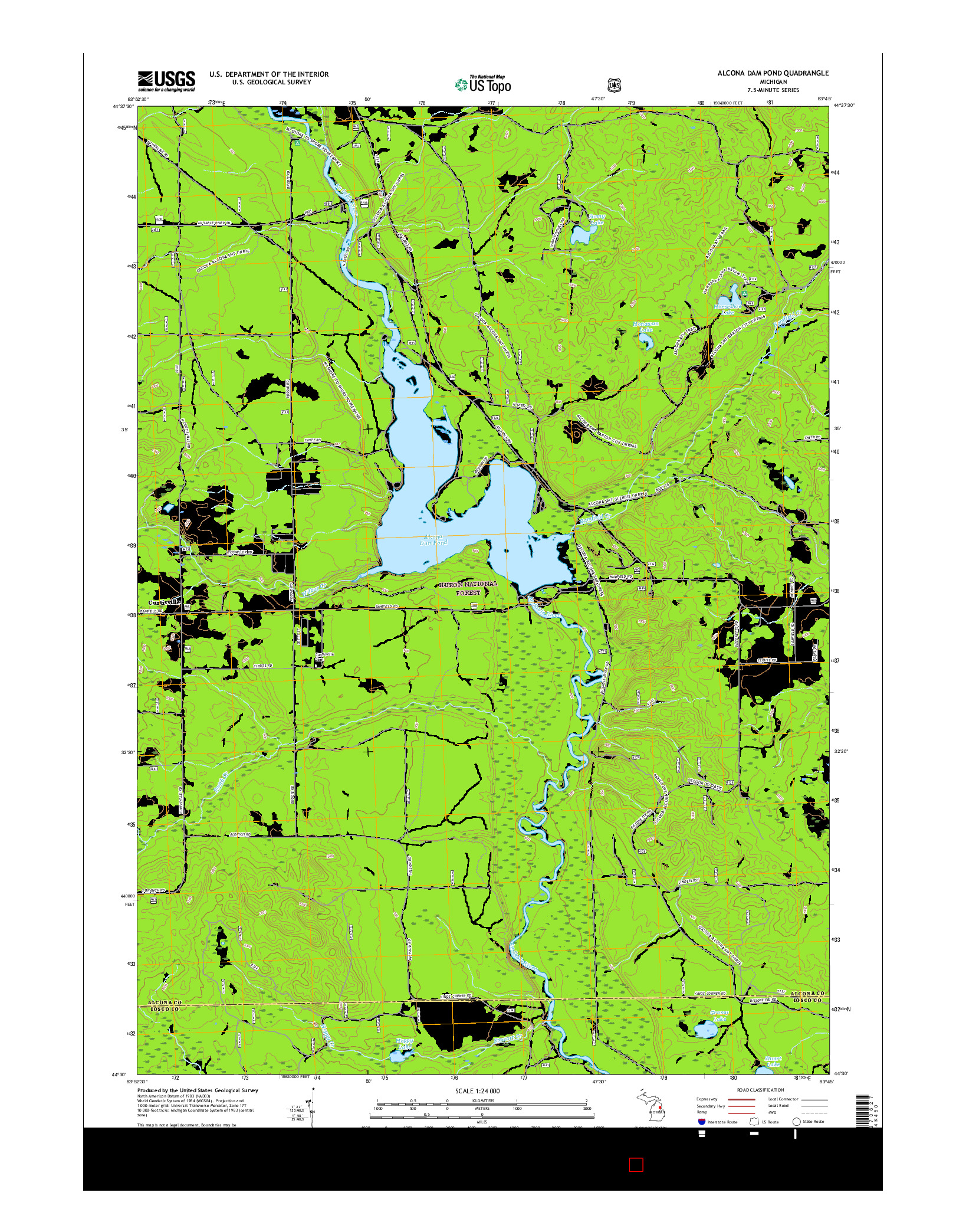 USGS US TOPO 7.5-MINUTE MAP FOR ALCONA DAM POND, MI 2017