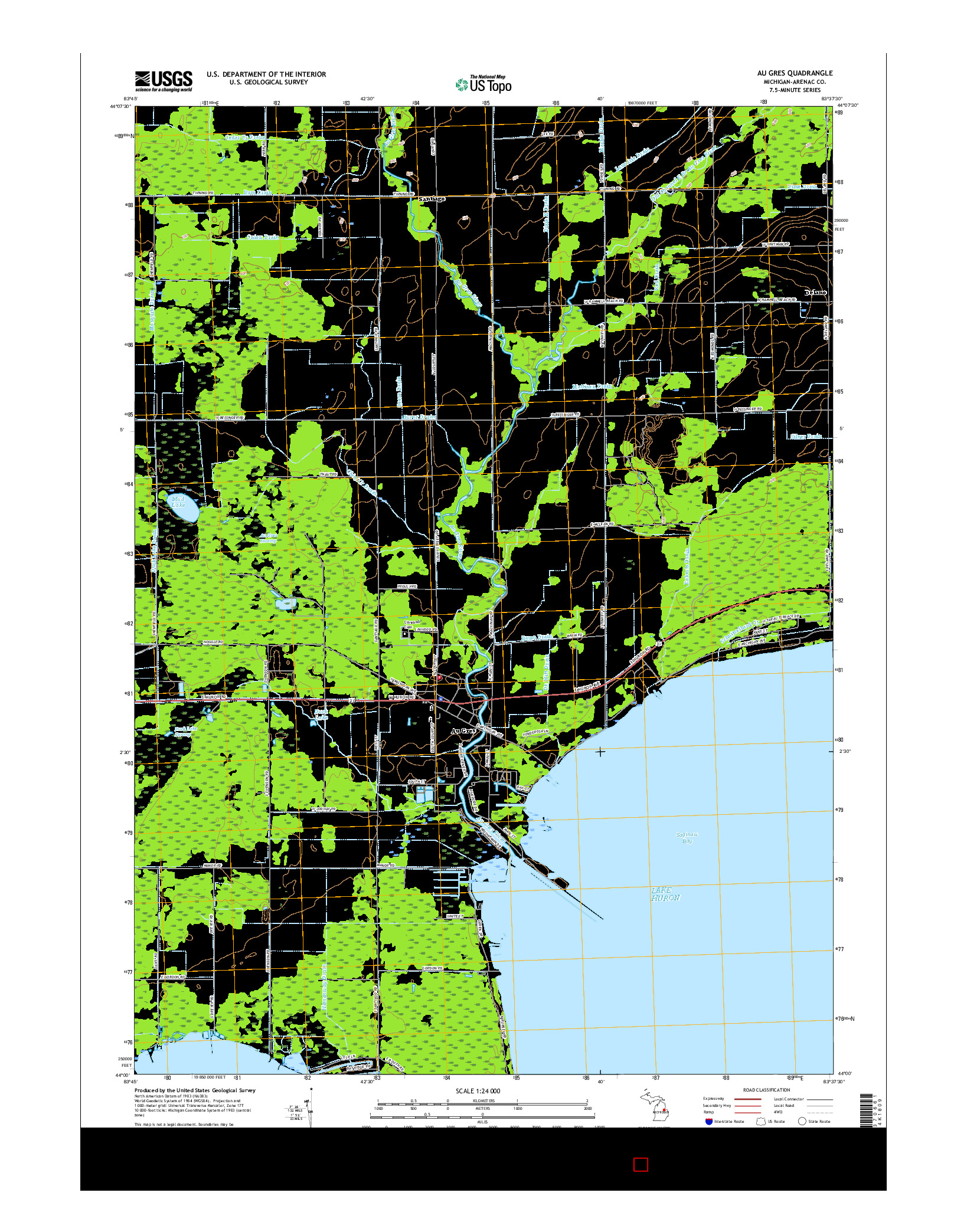 USGS US TOPO 7.5-MINUTE MAP FOR AU GRES, MI 2017