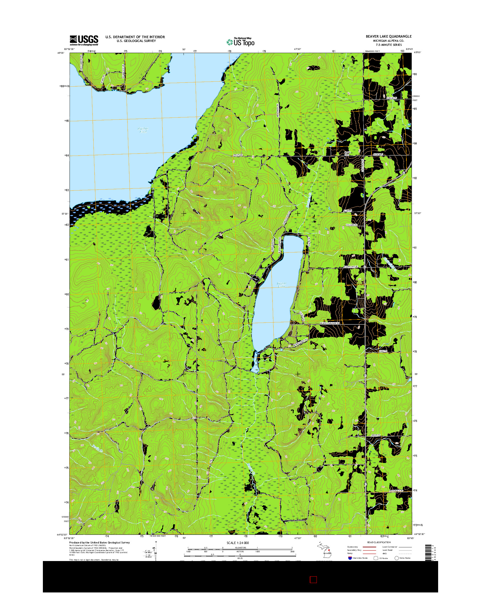 USGS US TOPO 7.5-MINUTE MAP FOR BEAVER LAKE, MI 2017