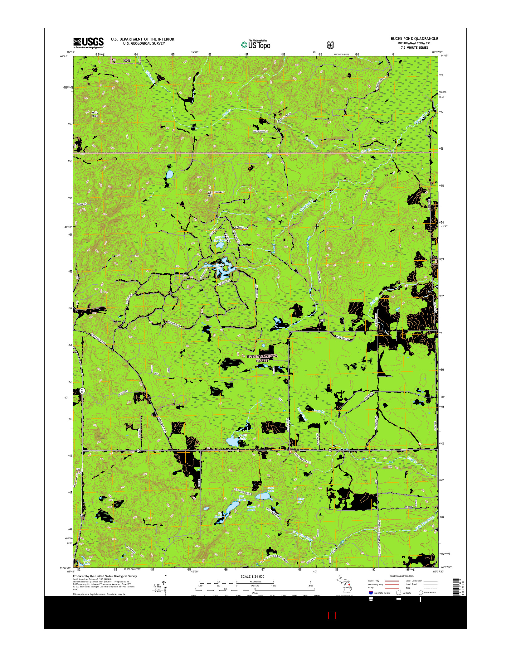 USGS US TOPO 7.5-MINUTE MAP FOR BUCKS POND, MI 2017