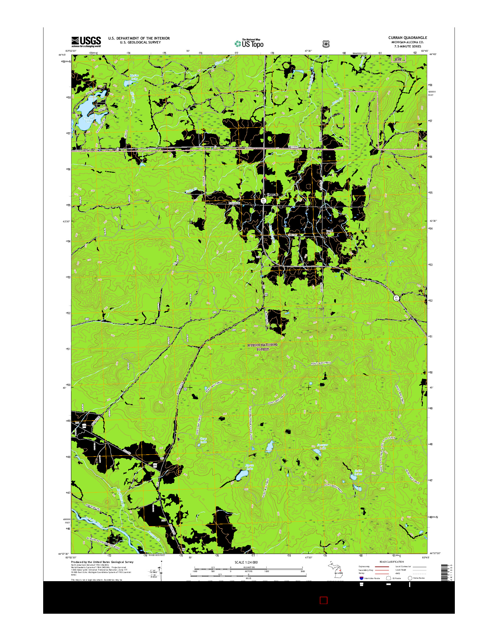 USGS US TOPO 7.5-MINUTE MAP FOR CURRAN, MI 2017