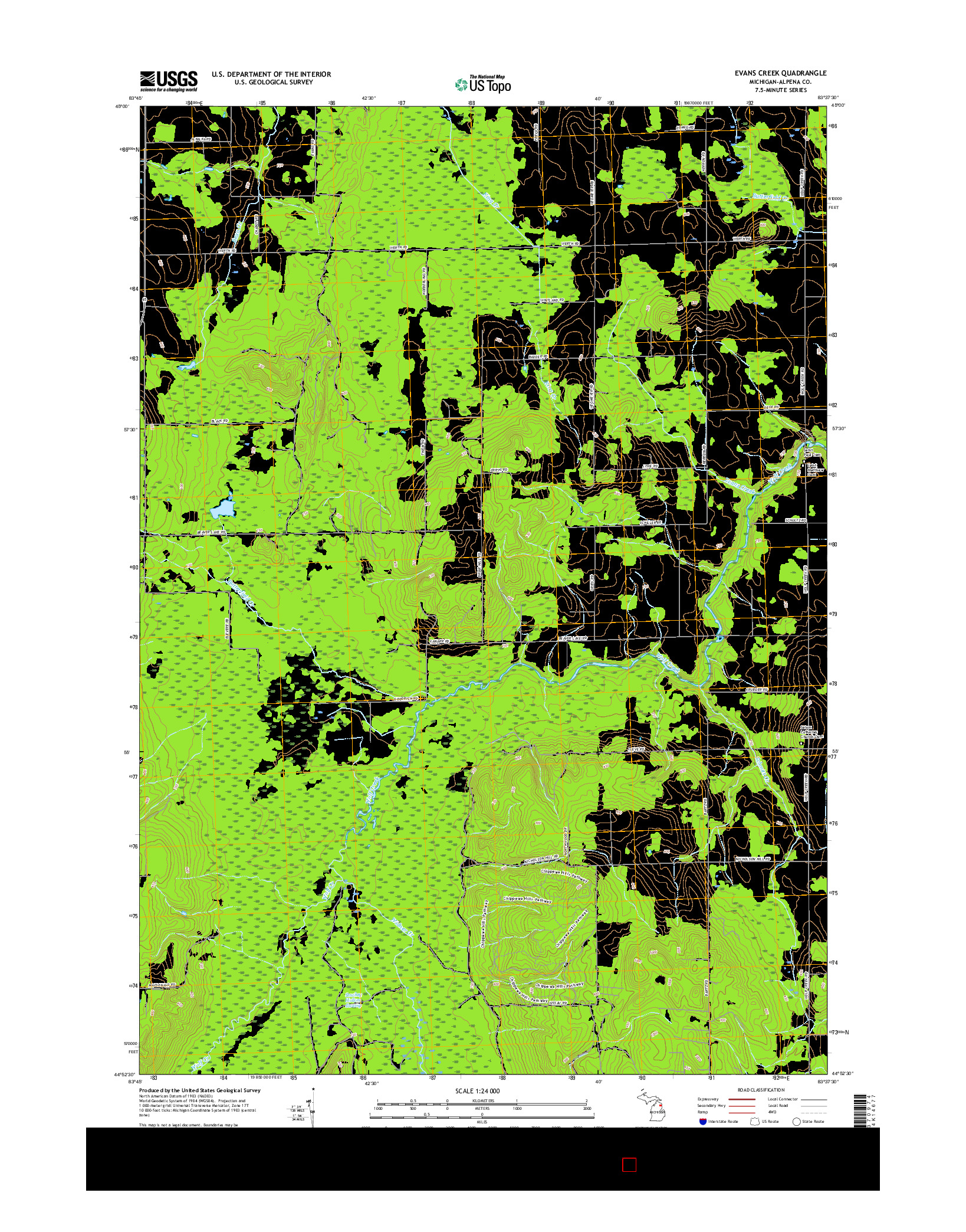 USGS US TOPO 7.5-MINUTE MAP FOR EVANS CREEK, MI 2017