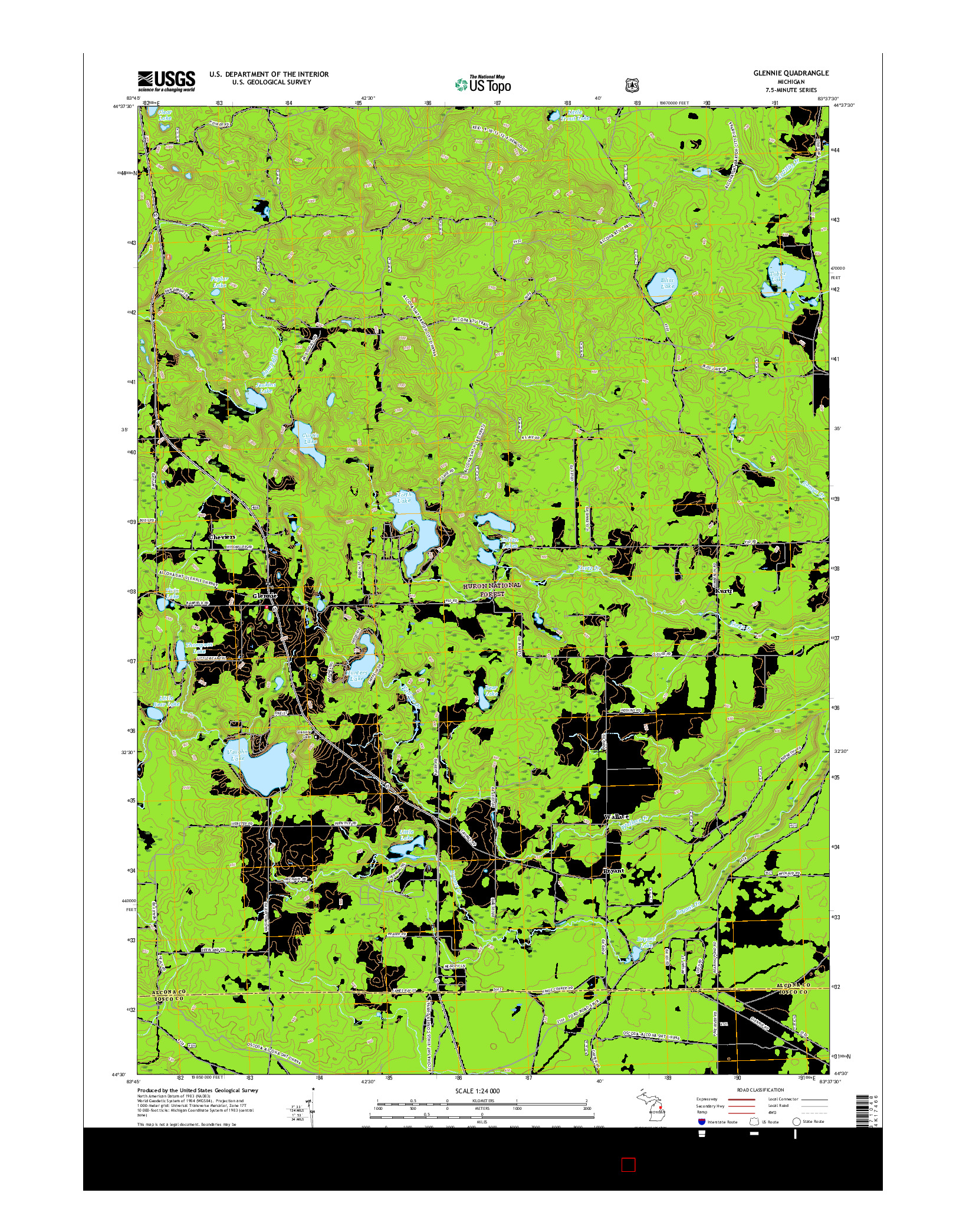 USGS US TOPO 7.5-MINUTE MAP FOR GLENNIE, MI 2017