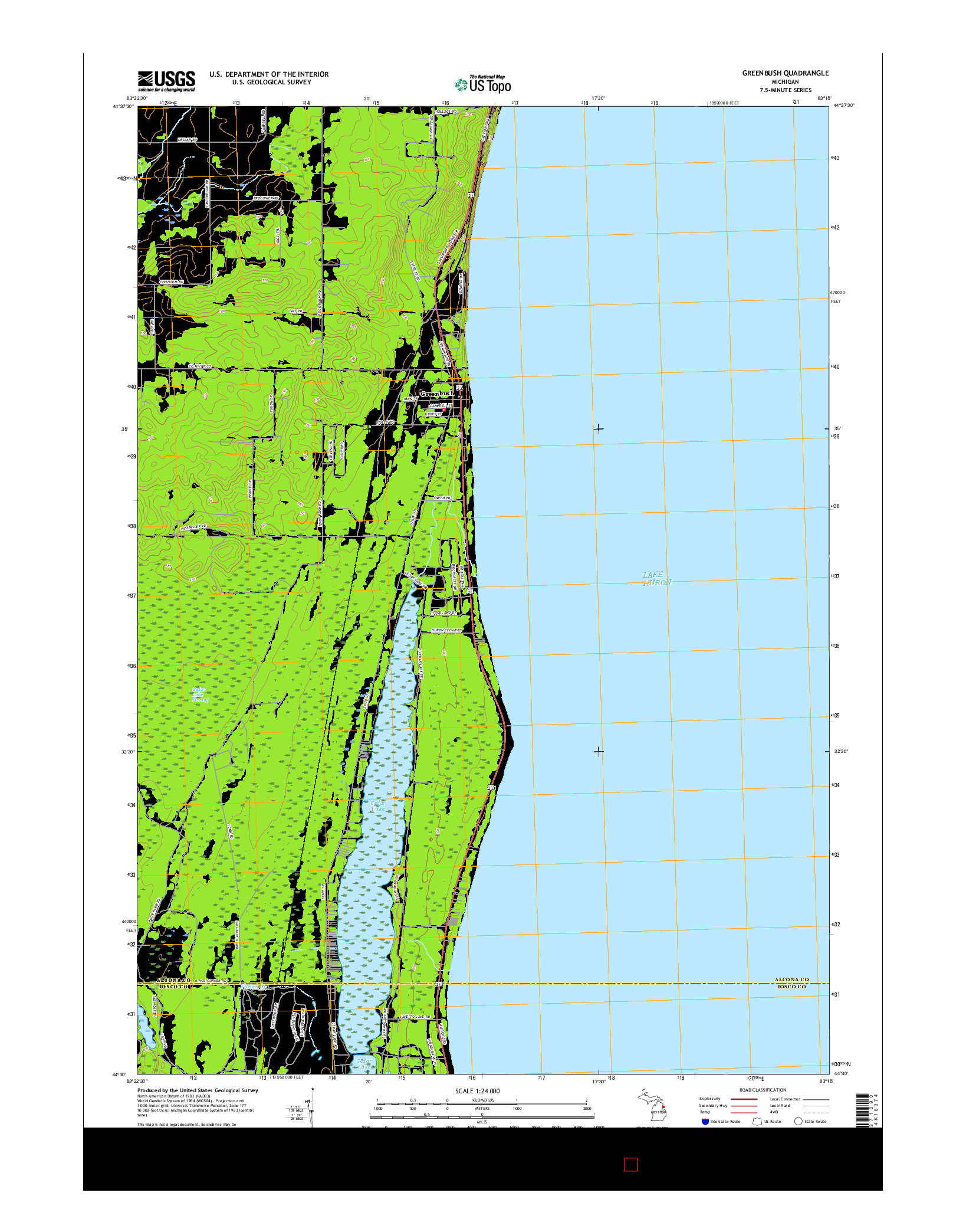 USGS US TOPO 7.5-MINUTE MAP FOR GREENBUSH, MI 2017