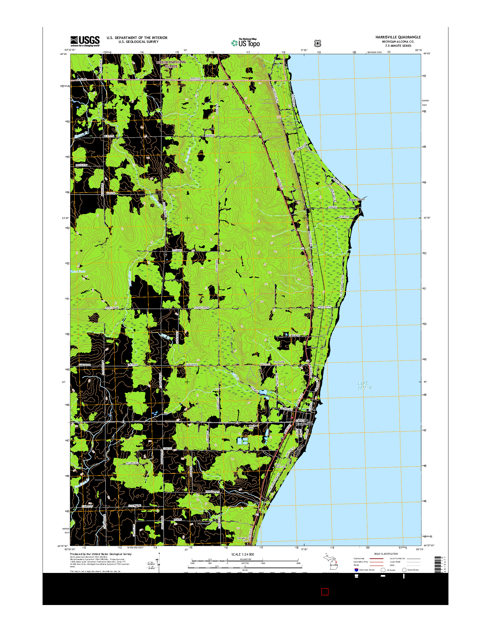 USGS US TOPO 7.5-MINUTE MAP FOR HARRISVILLE, MI 2017