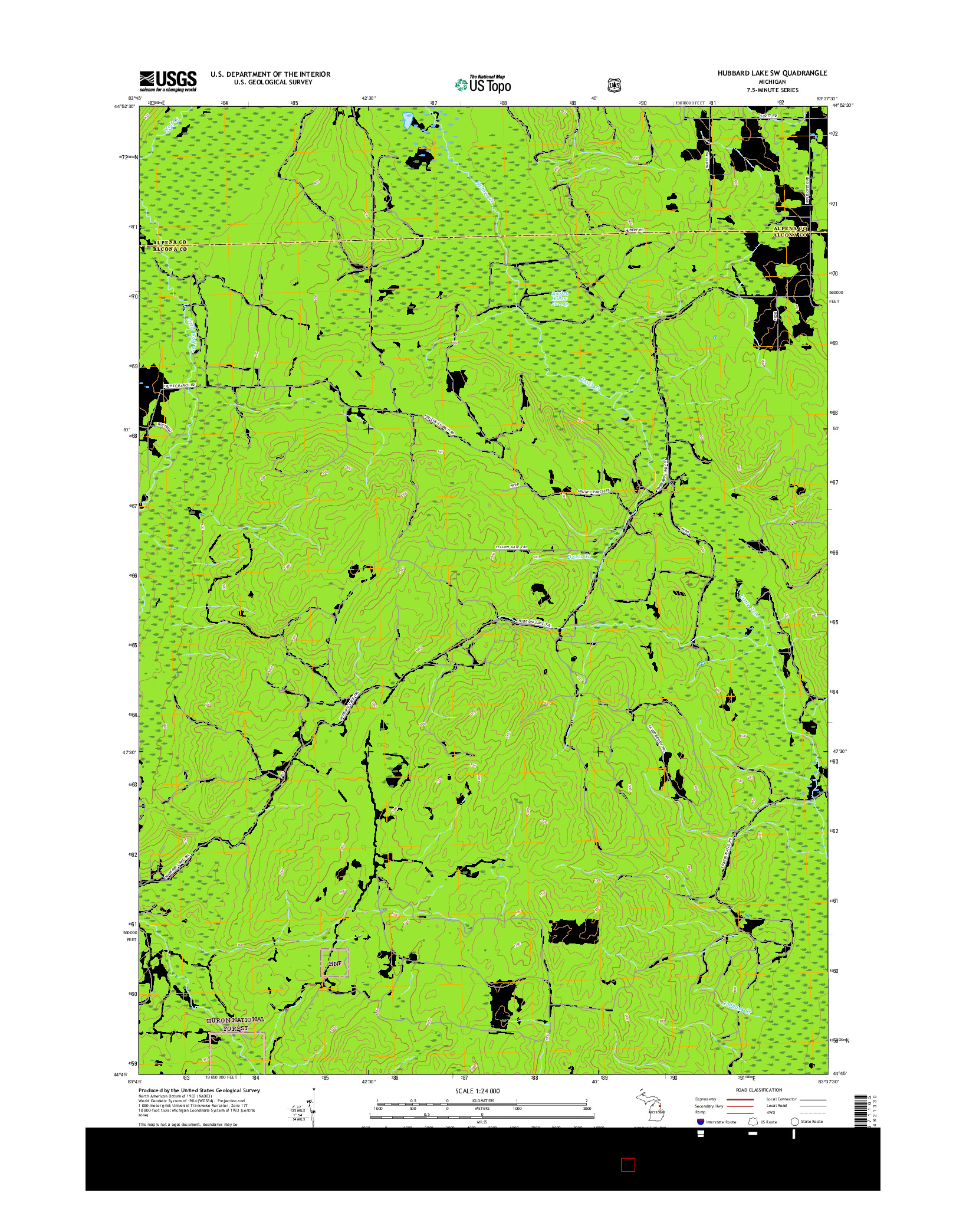USGS US TOPO 7.5-MINUTE MAP FOR HUBBARD LAKE SW, MI 2017