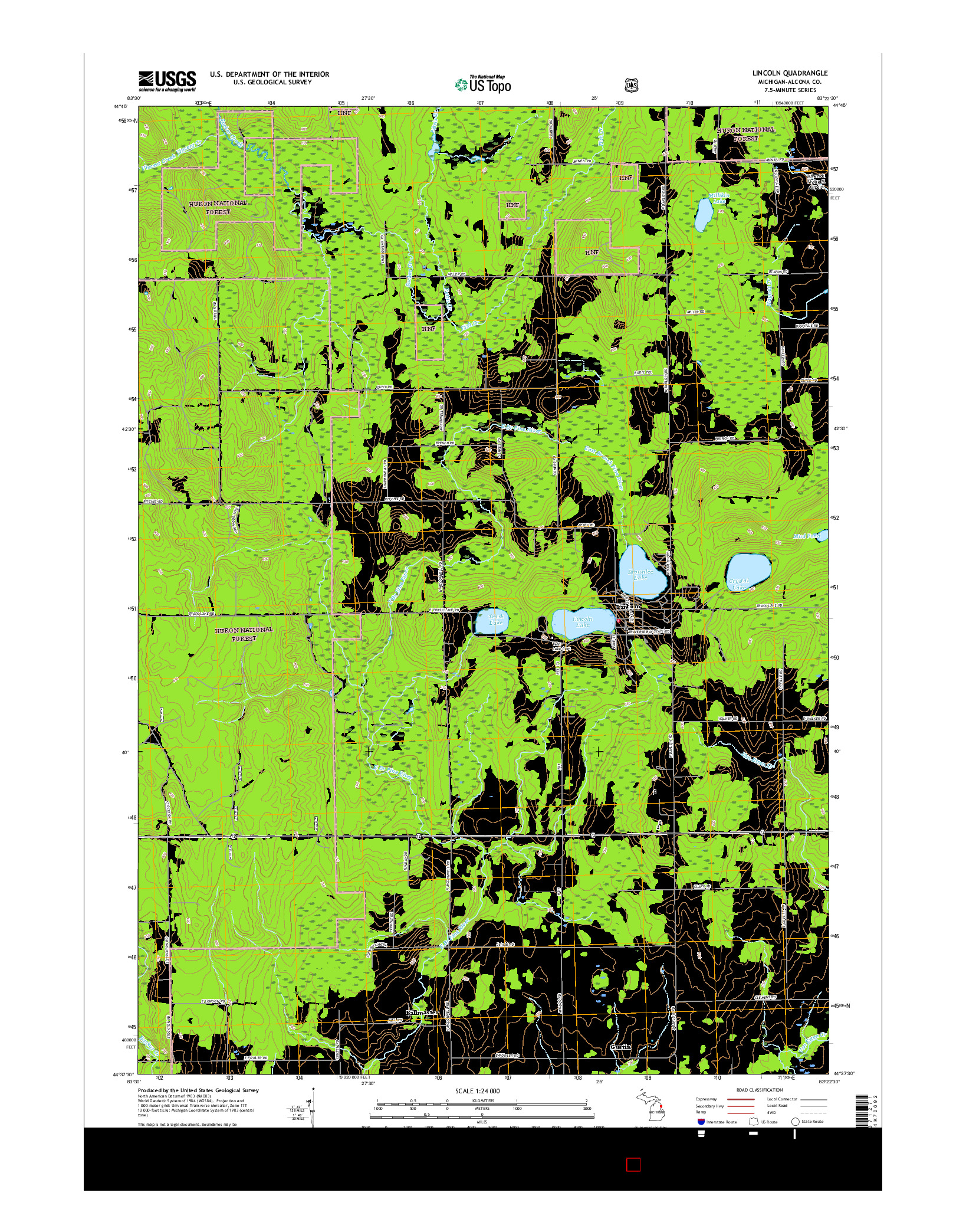 USGS US TOPO 7.5-MINUTE MAP FOR LINCOLN, MI 2017