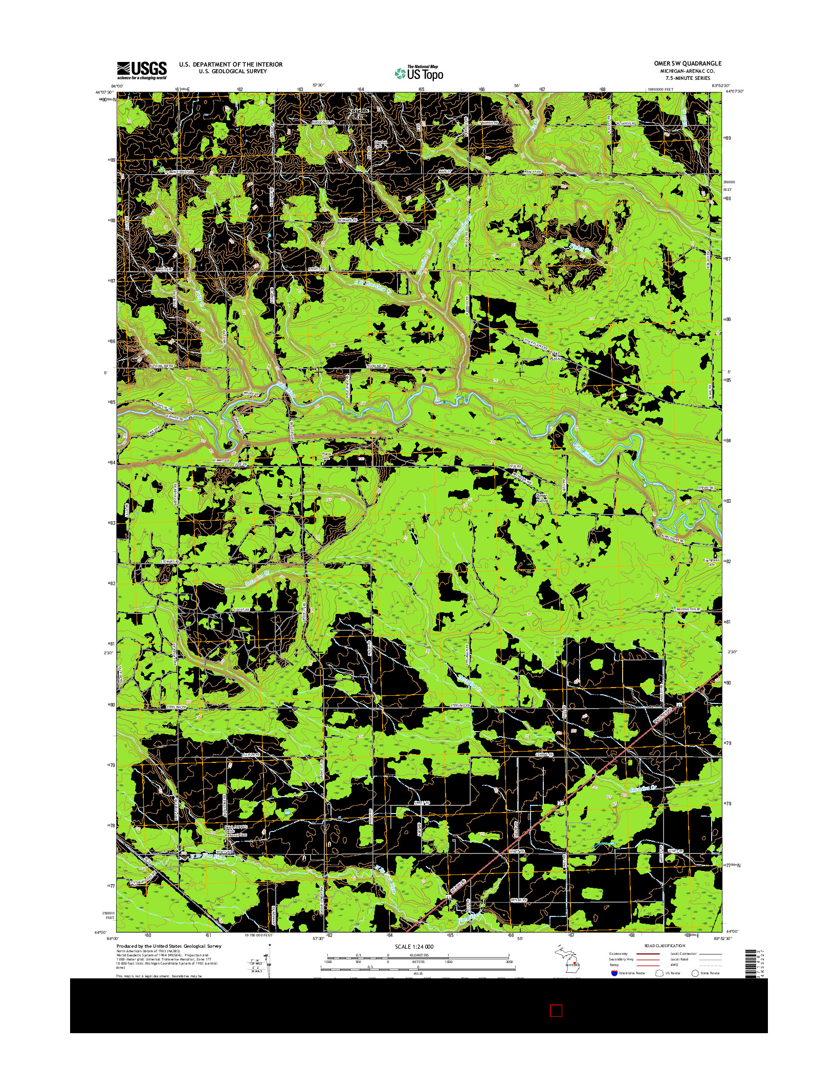 USGS US TOPO 7.5-MINUTE MAP FOR OMER SW, MI 2017