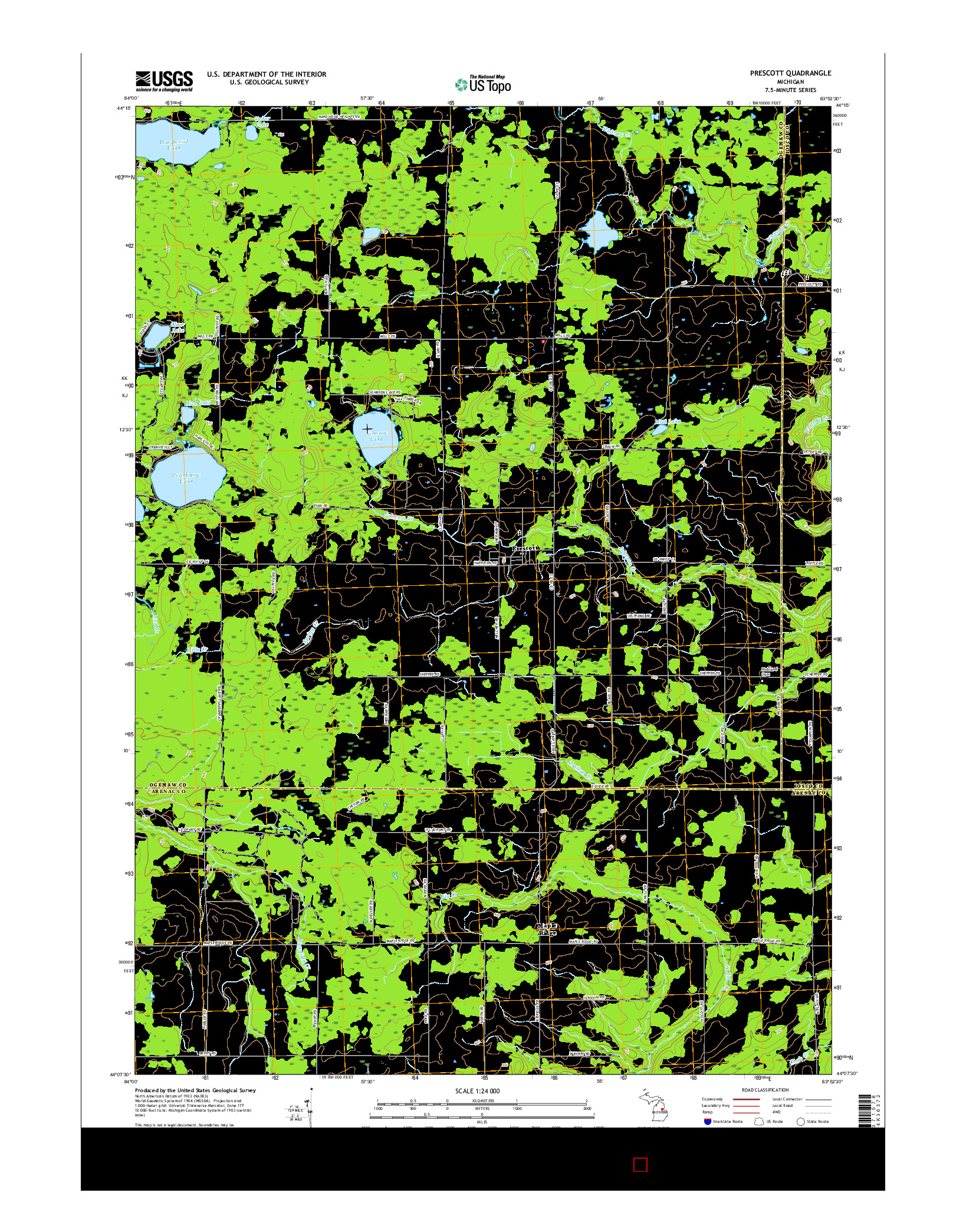 USGS US TOPO 7.5-MINUTE MAP FOR PRESCOTT, MI 2017