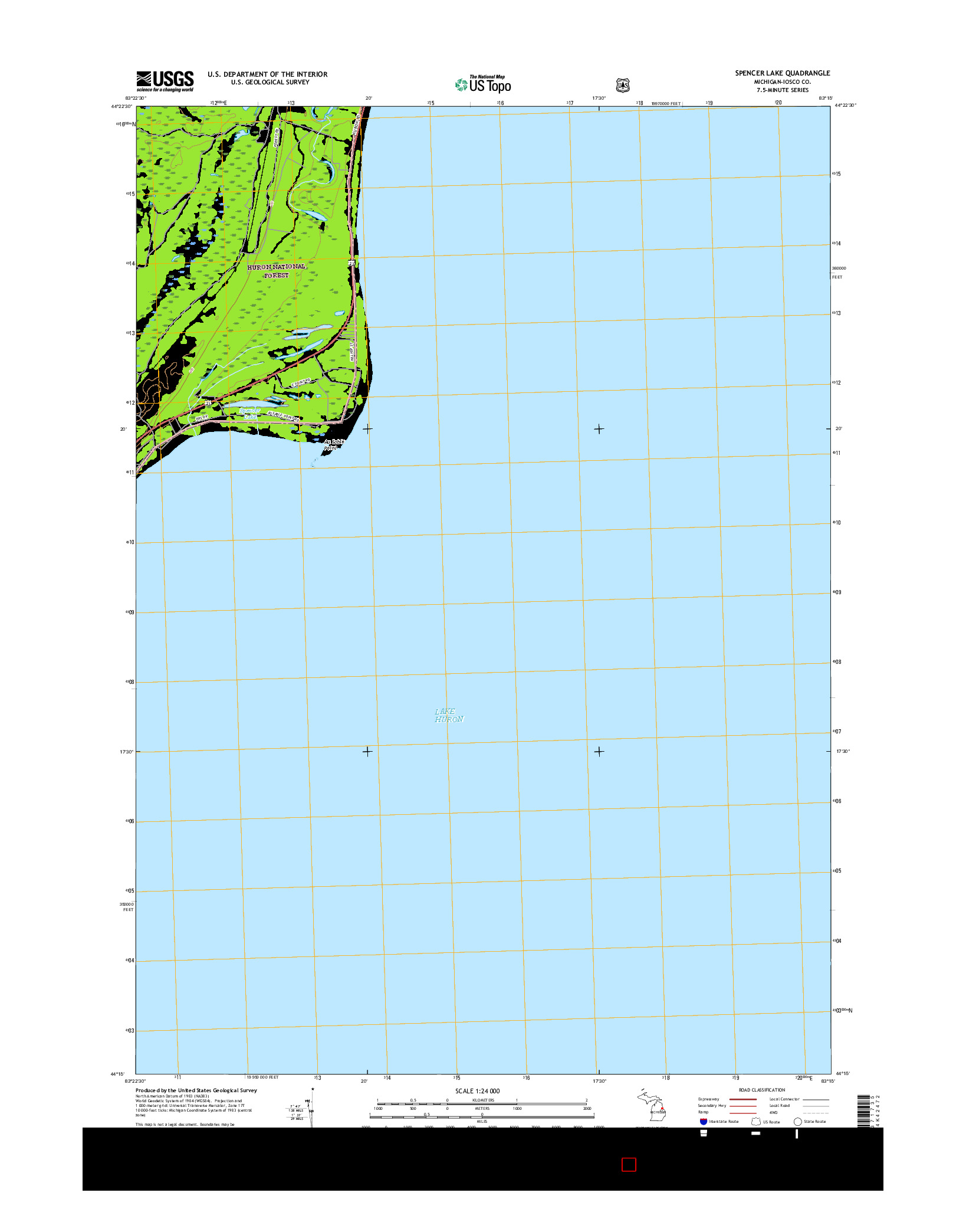 USGS US TOPO 7.5-MINUTE MAP FOR SPENCER LAKE, MI 2017