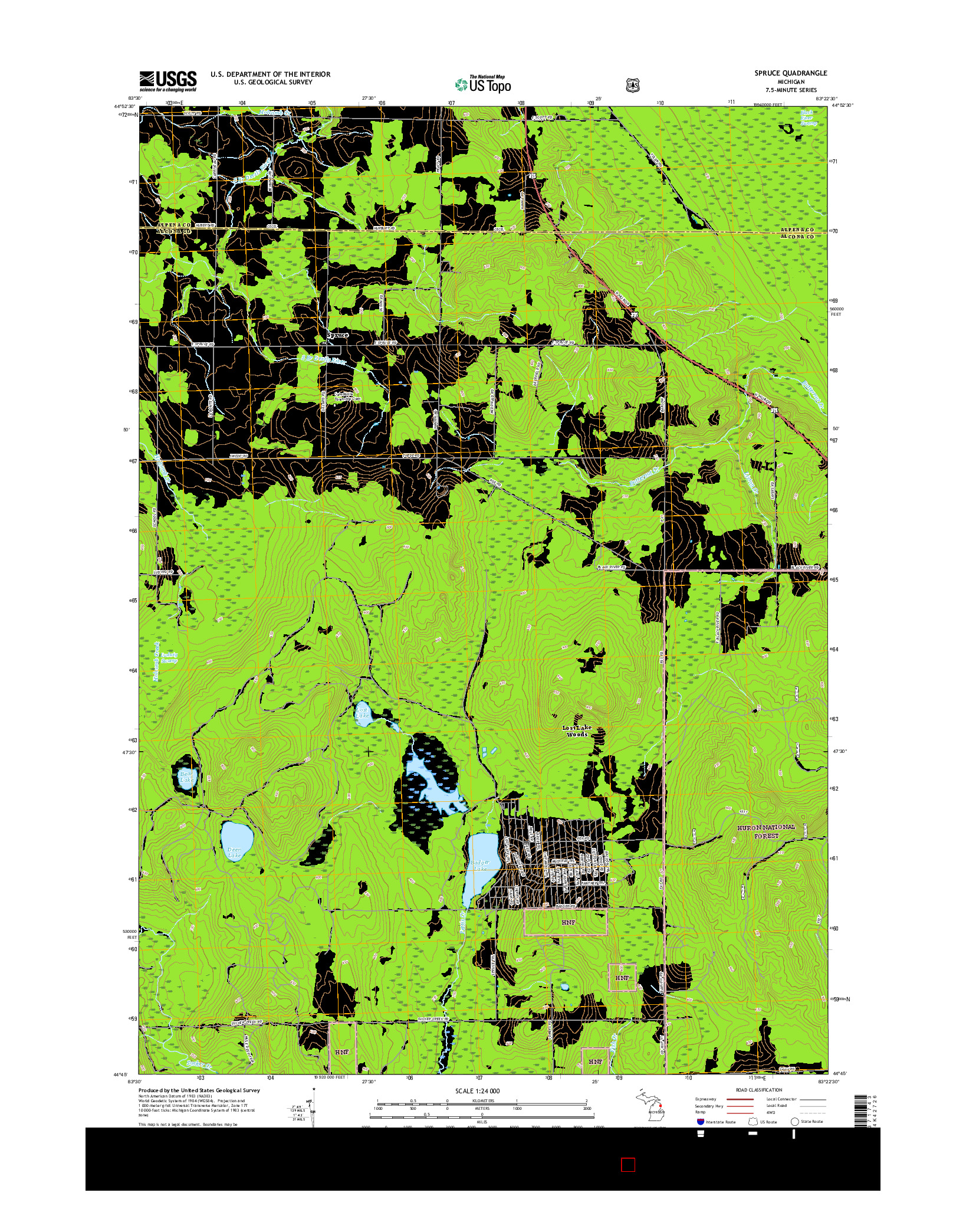 USGS US TOPO 7.5-MINUTE MAP FOR SPRUCE, MI 2017