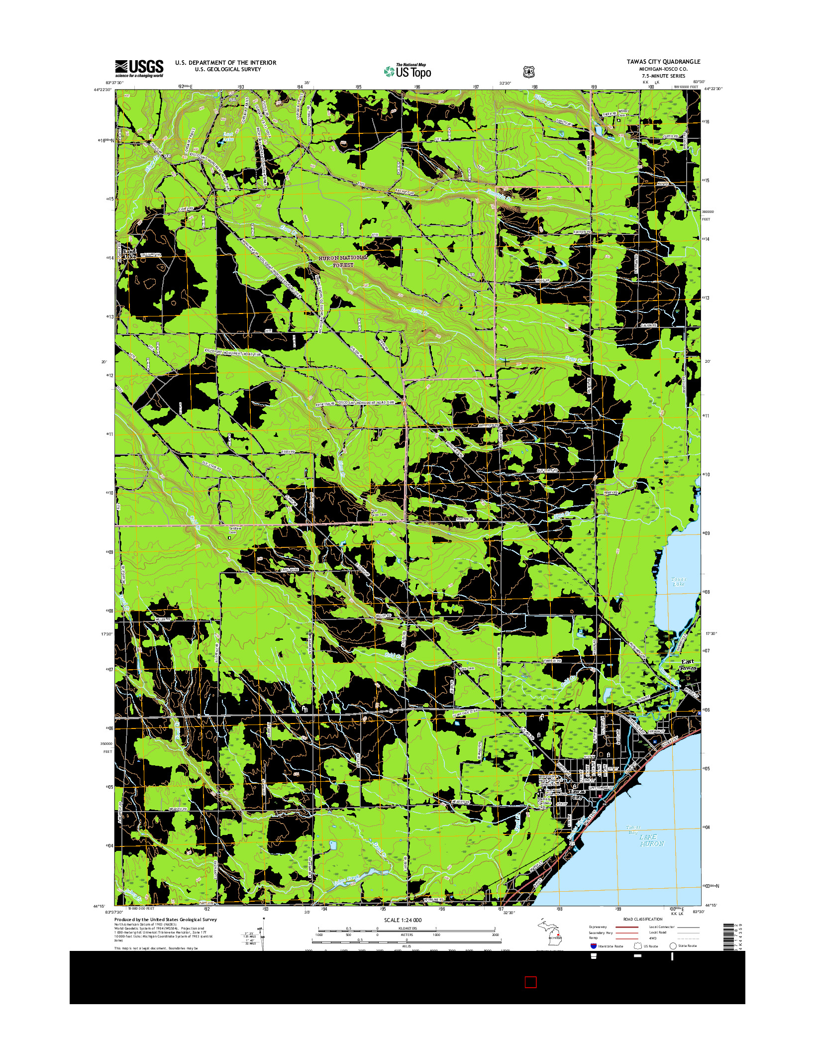USGS US TOPO 7.5-MINUTE MAP FOR TAWAS CITY, MI 2017