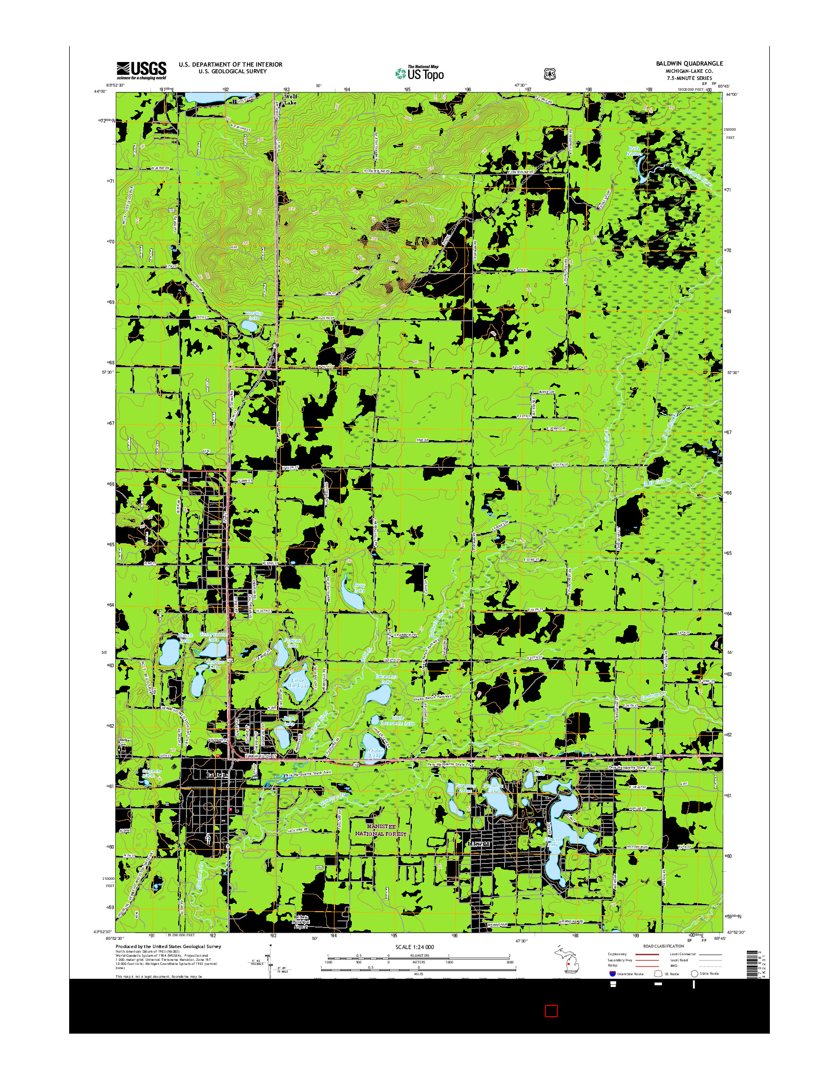 USGS US TOPO 7.5-MINUTE MAP FOR BALDWIN, MI 2017