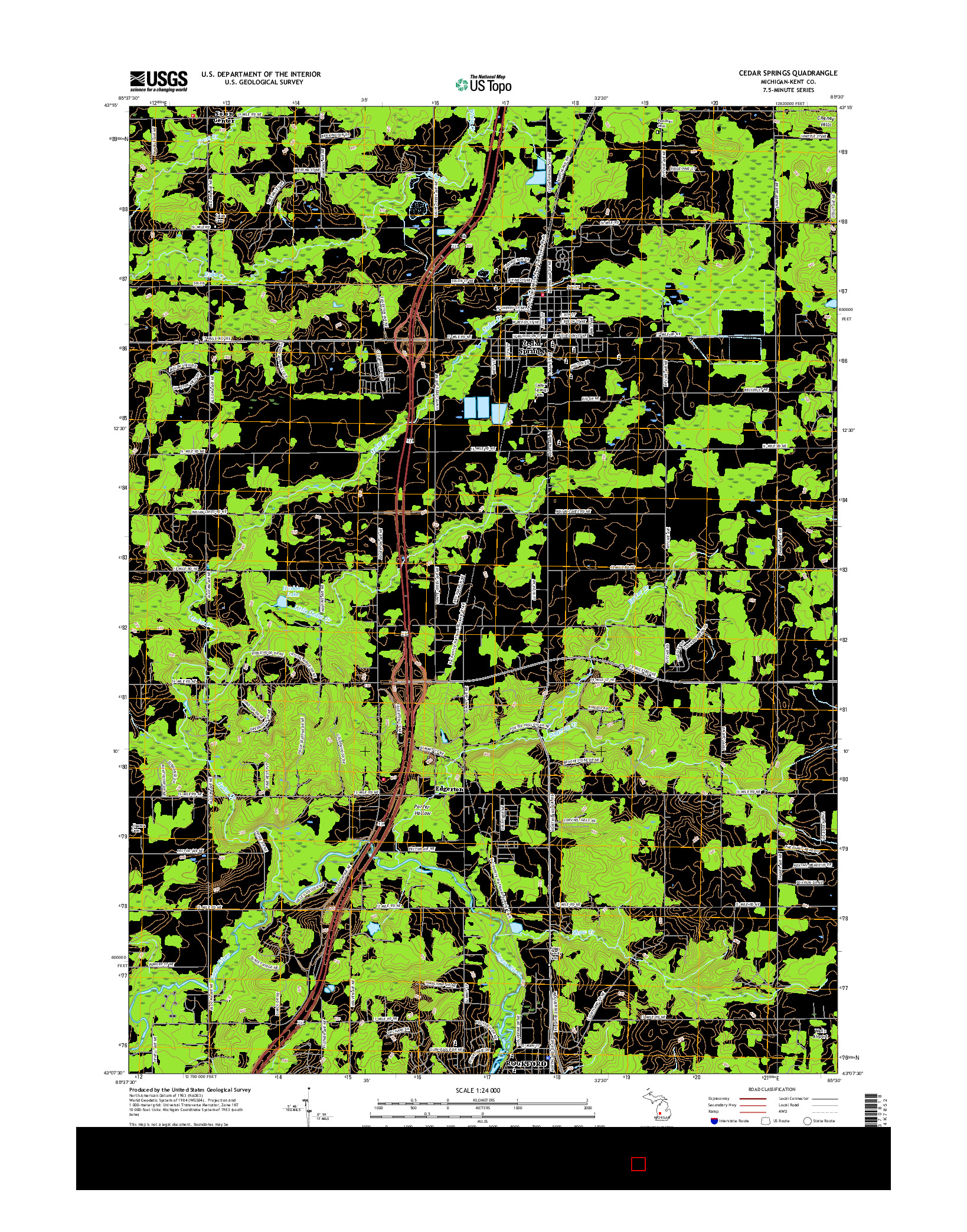 USGS US TOPO 7.5-MINUTE MAP FOR CEDAR SPRINGS, MI 2017