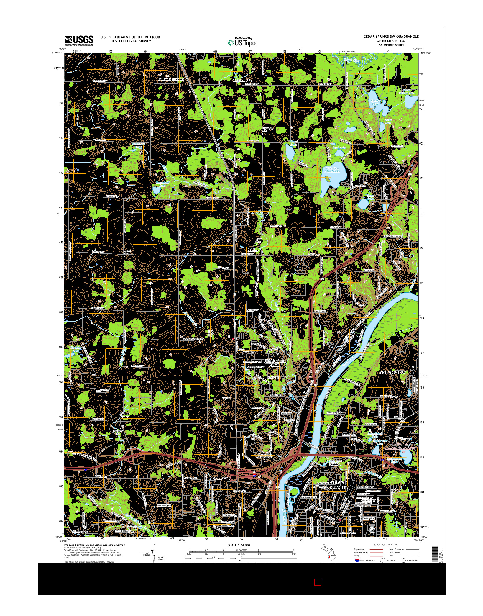 USGS US TOPO 7.5-MINUTE MAP FOR CEDAR SPRINGS SW, MI 2017