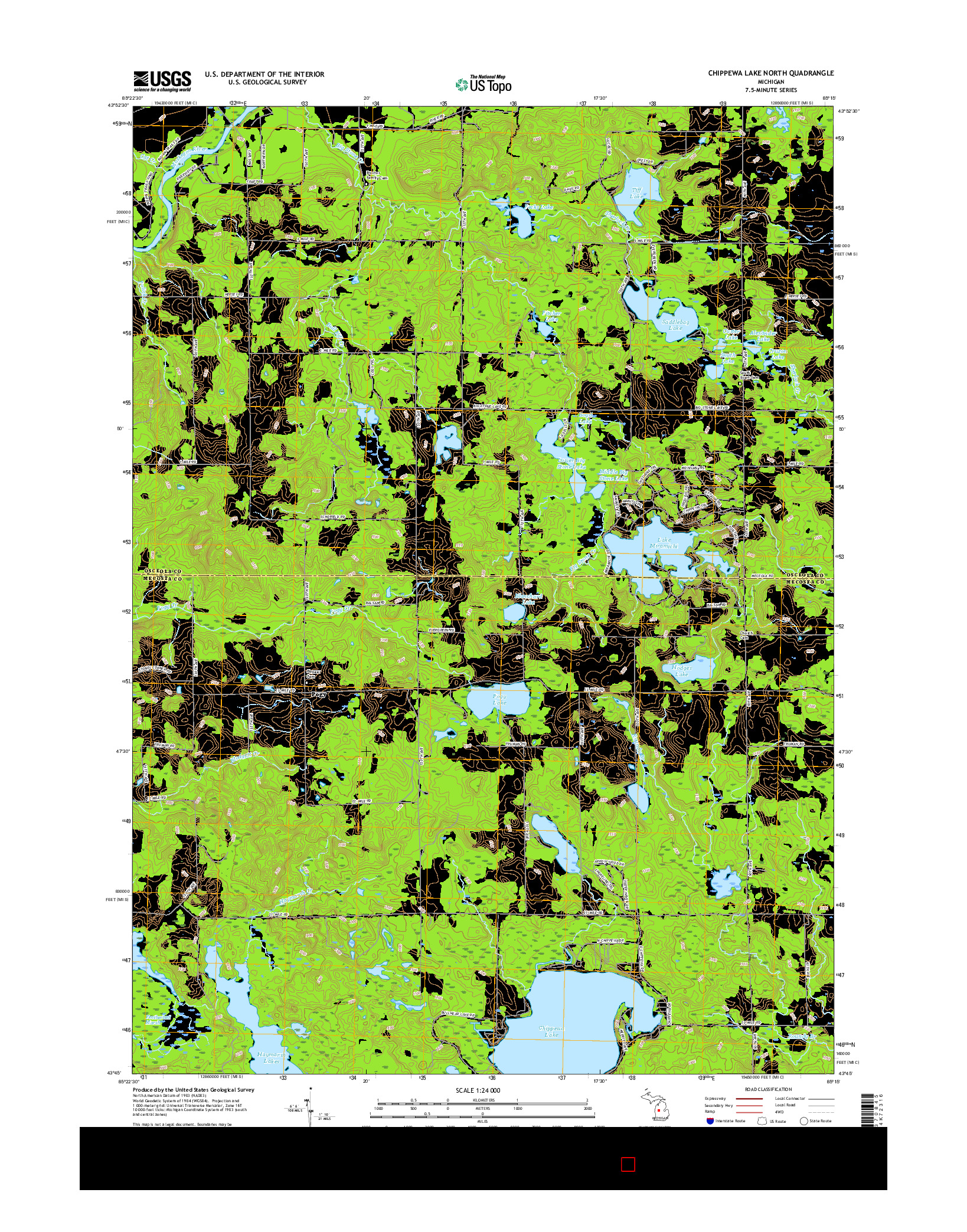 USGS US TOPO 7.5-MINUTE MAP FOR CHIPPEWA LAKE NORTH, MI 2017