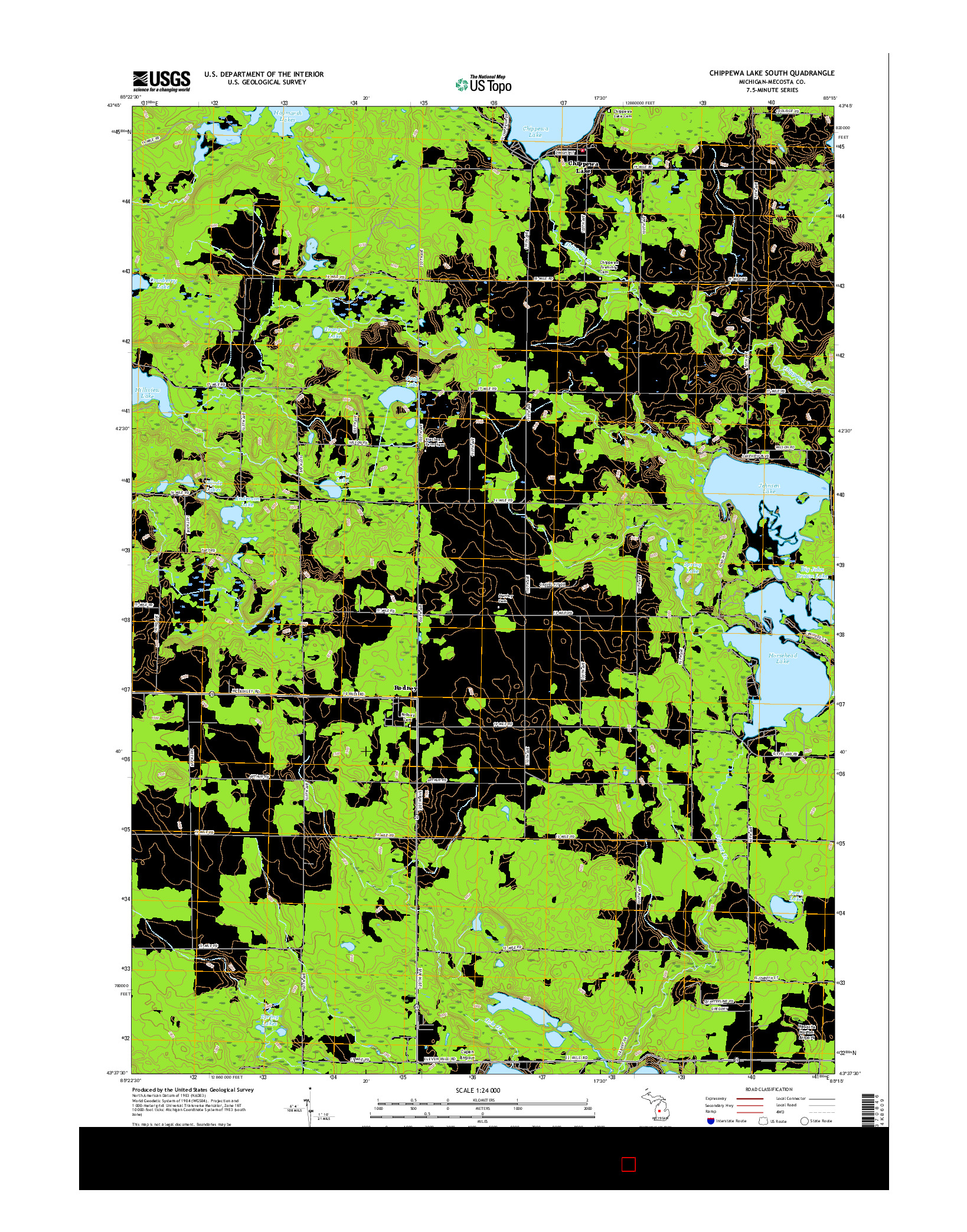 USGS US TOPO 7.5-MINUTE MAP FOR CHIPPEWA LAKE SOUTH, MI 2017