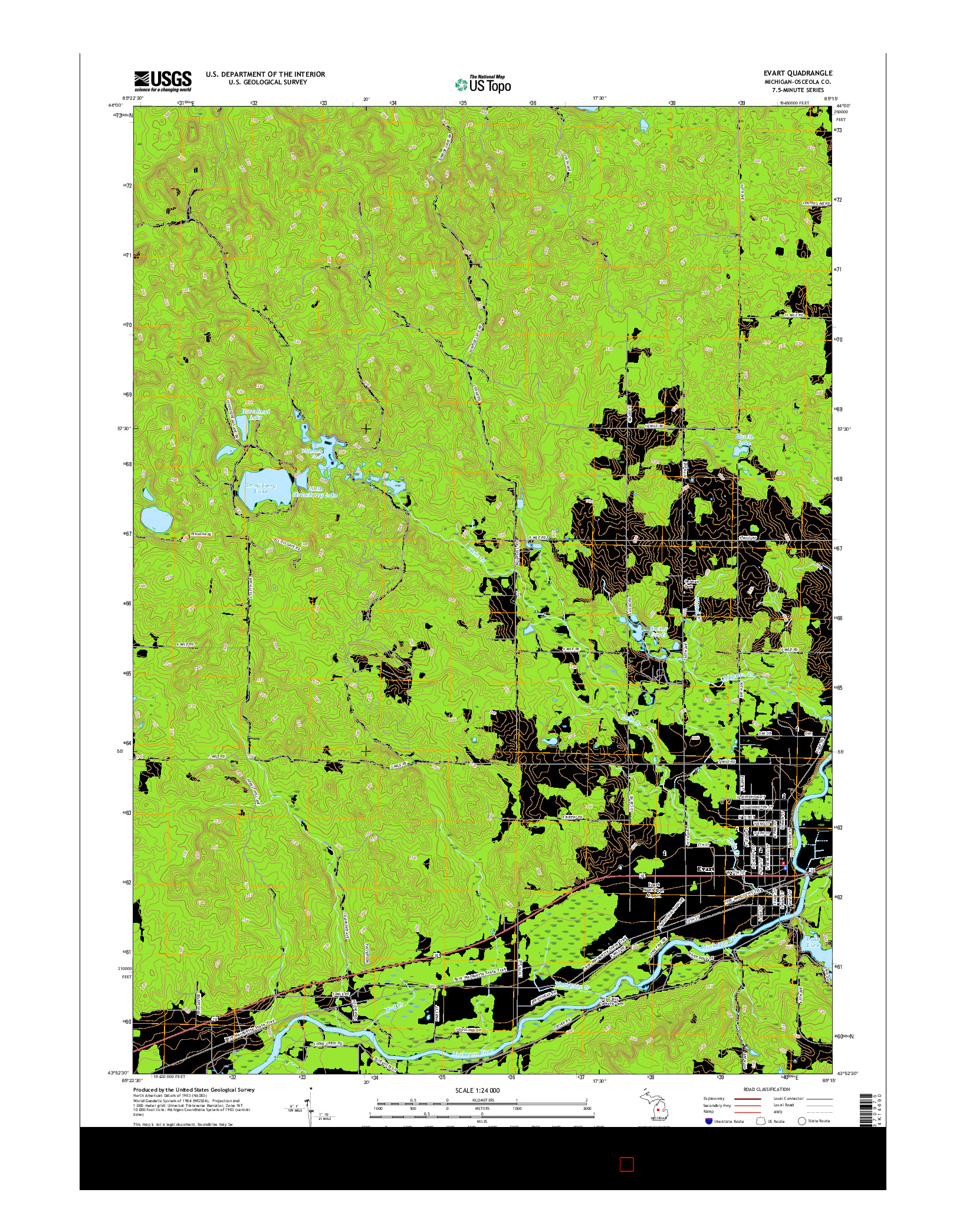 USGS US TOPO 7.5-MINUTE MAP FOR EVART, MI 2017