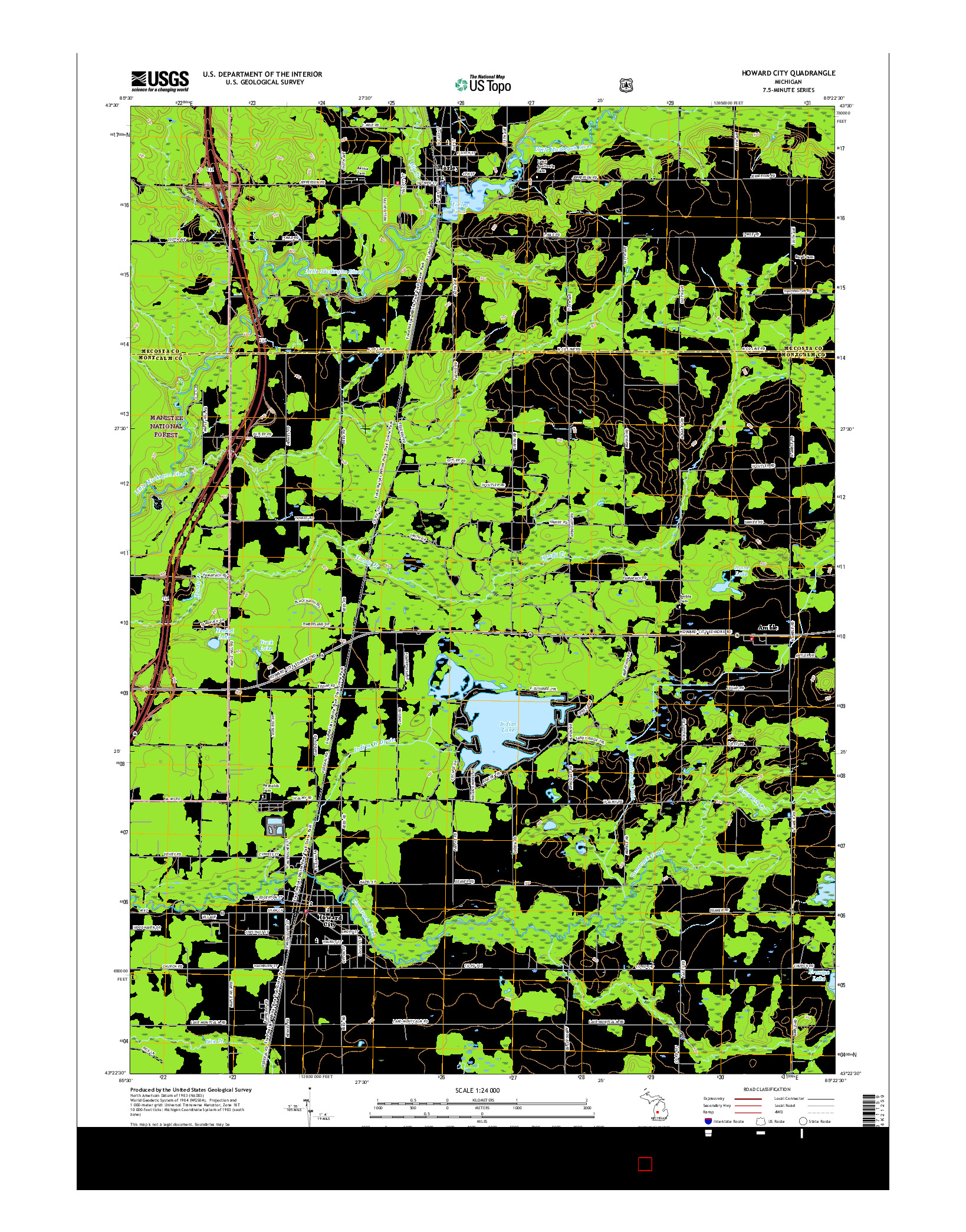 USGS US TOPO 7.5-MINUTE MAP FOR HOWARD CITY, MI 2017