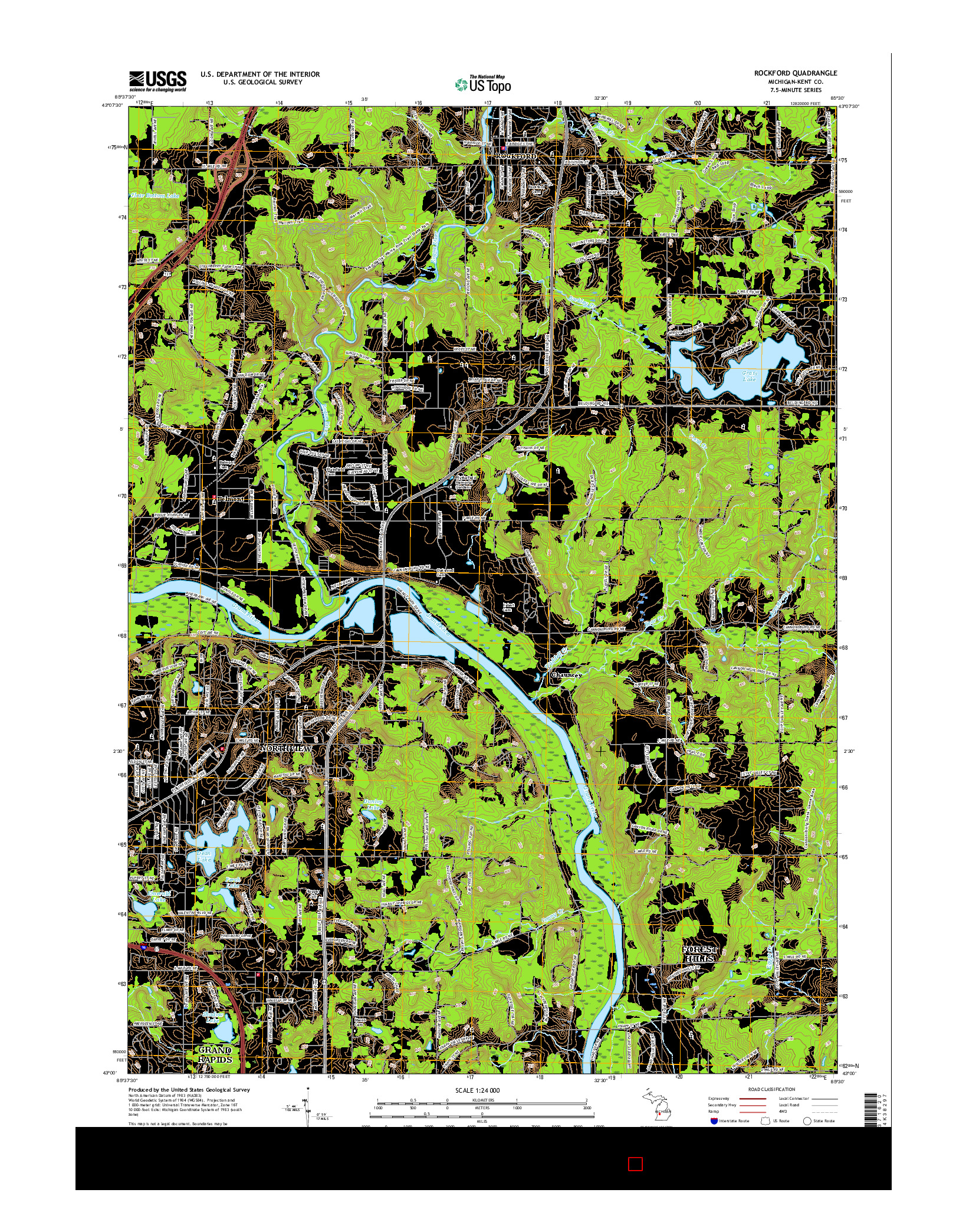 USGS US TOPO 7.5-MINUTE MAP FOR ROCKFORD, MI 2017