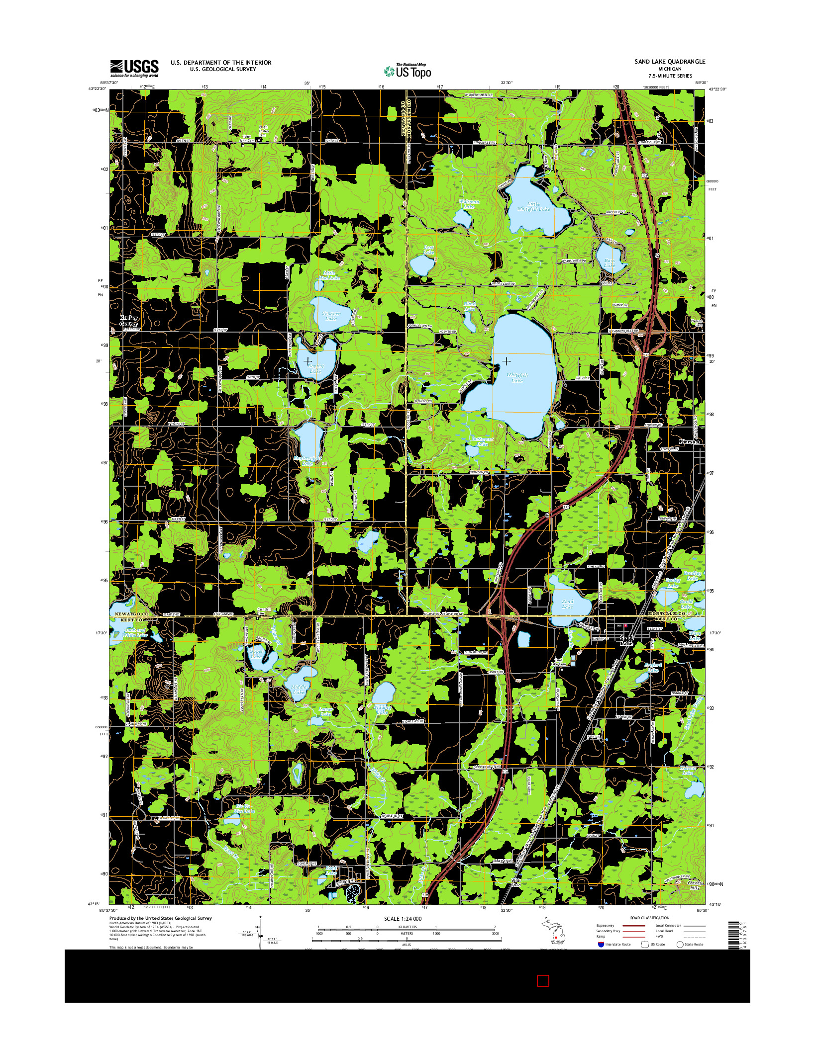 USGS US TOPO 7.5-MINUTE MAP FOR SAND LAKE, MI 2017